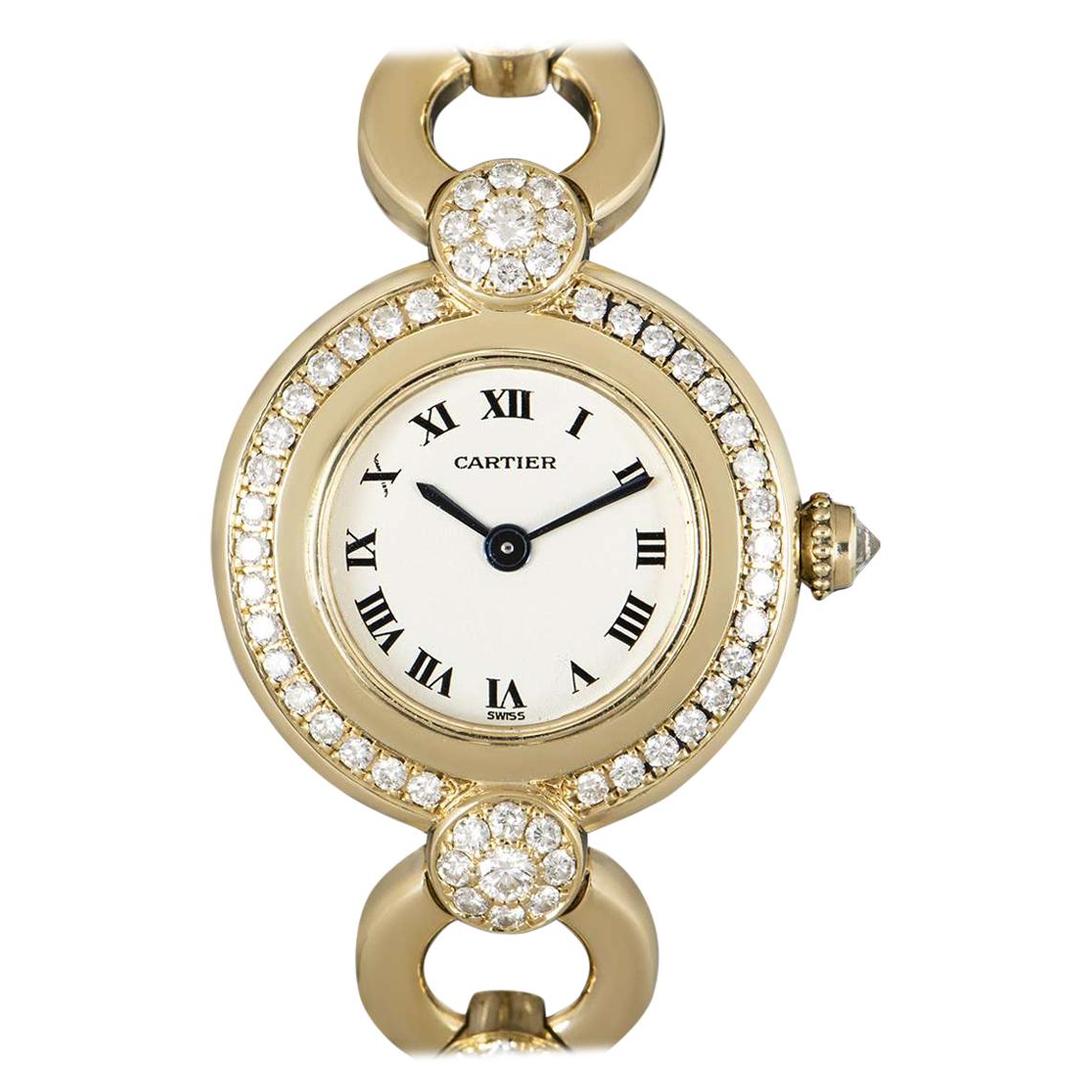 Cartier Colisee Ladies 18 Karat Yellow Gold Silver Dial Diamond Set Watch