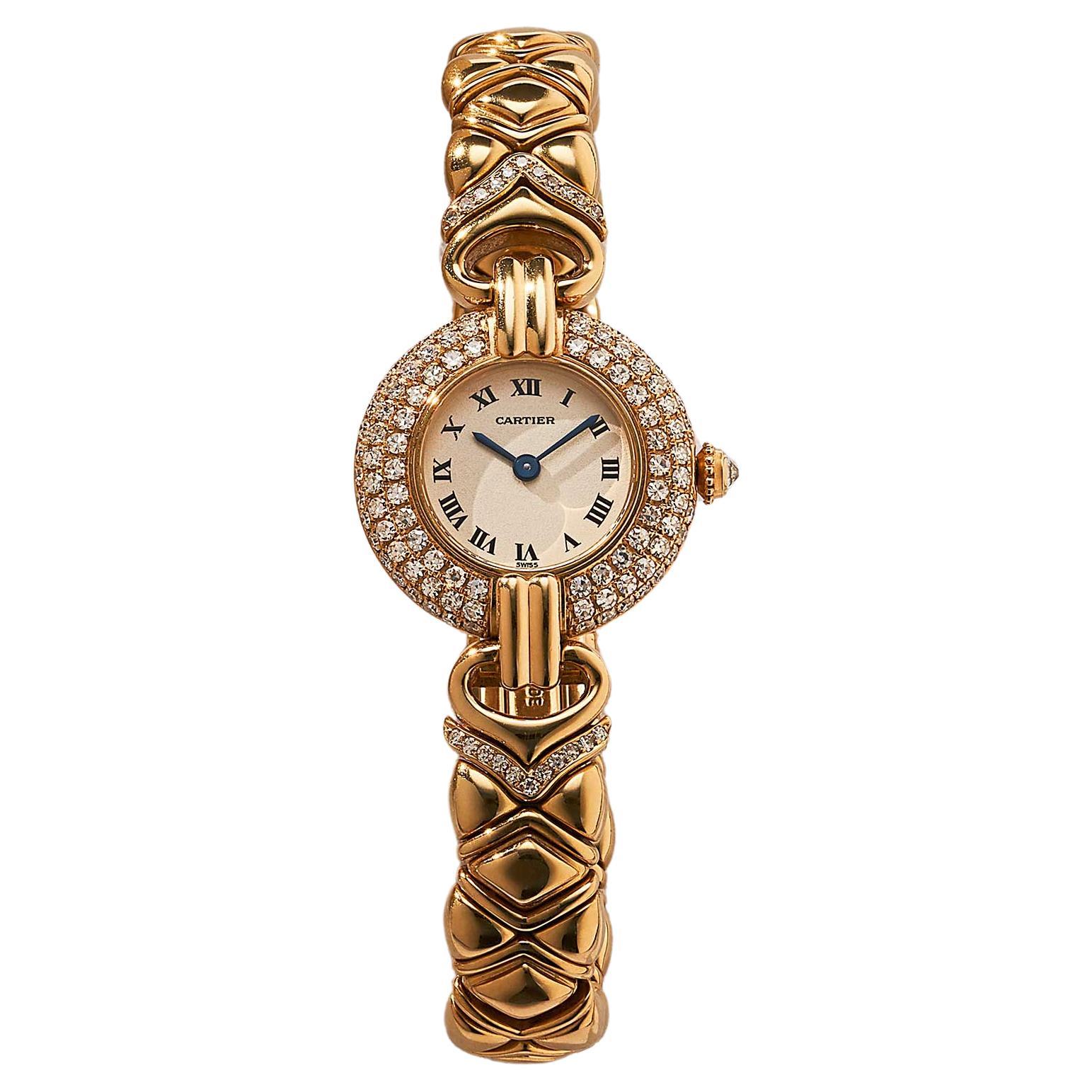 Cartier Colisée Damenuhr mit Diamantlünette in Gelbgold im Angebot