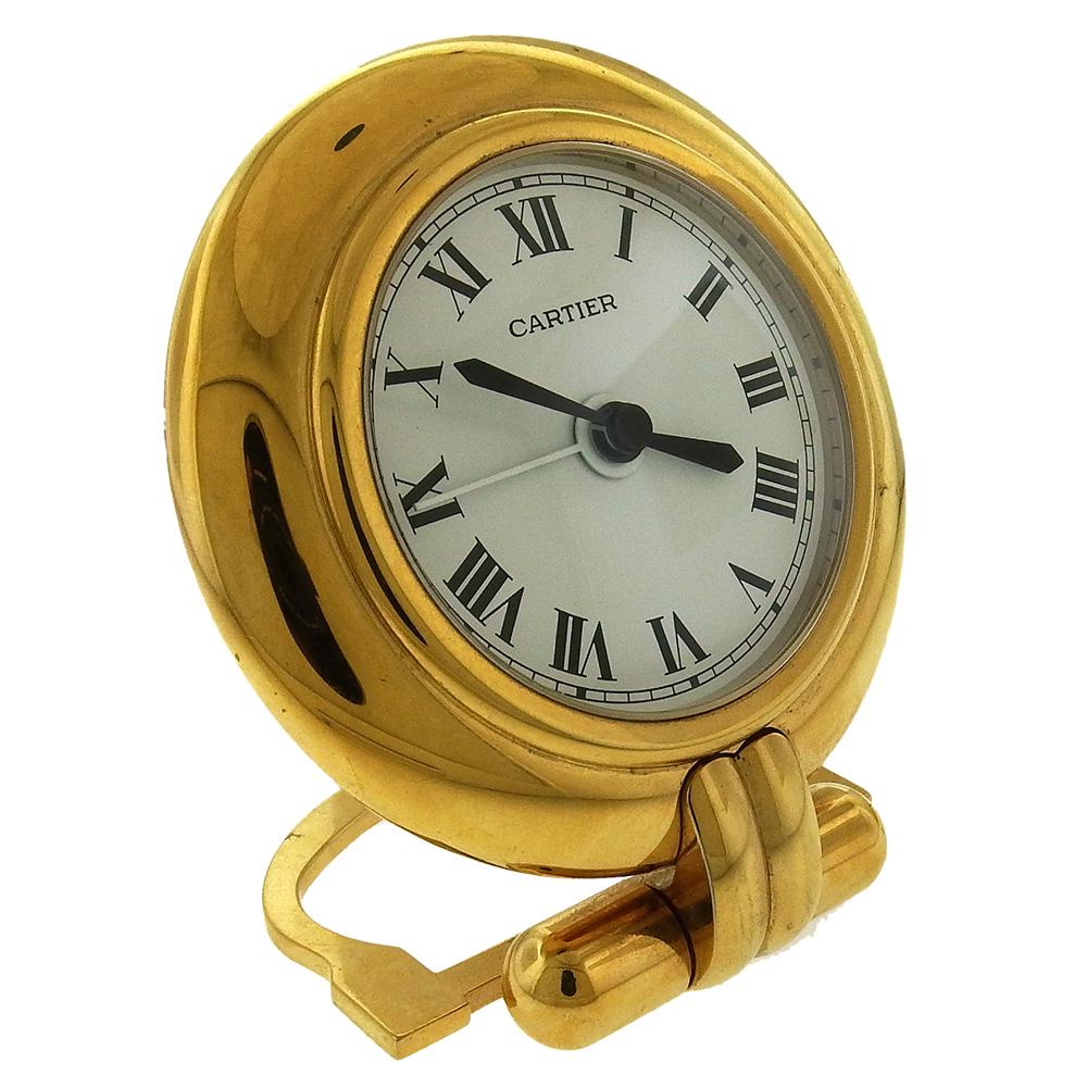 Cartier Colisee quartz alarm clock, circa 1990's, in retro 1920's style, features a Deco style rounded bezel clock, 3