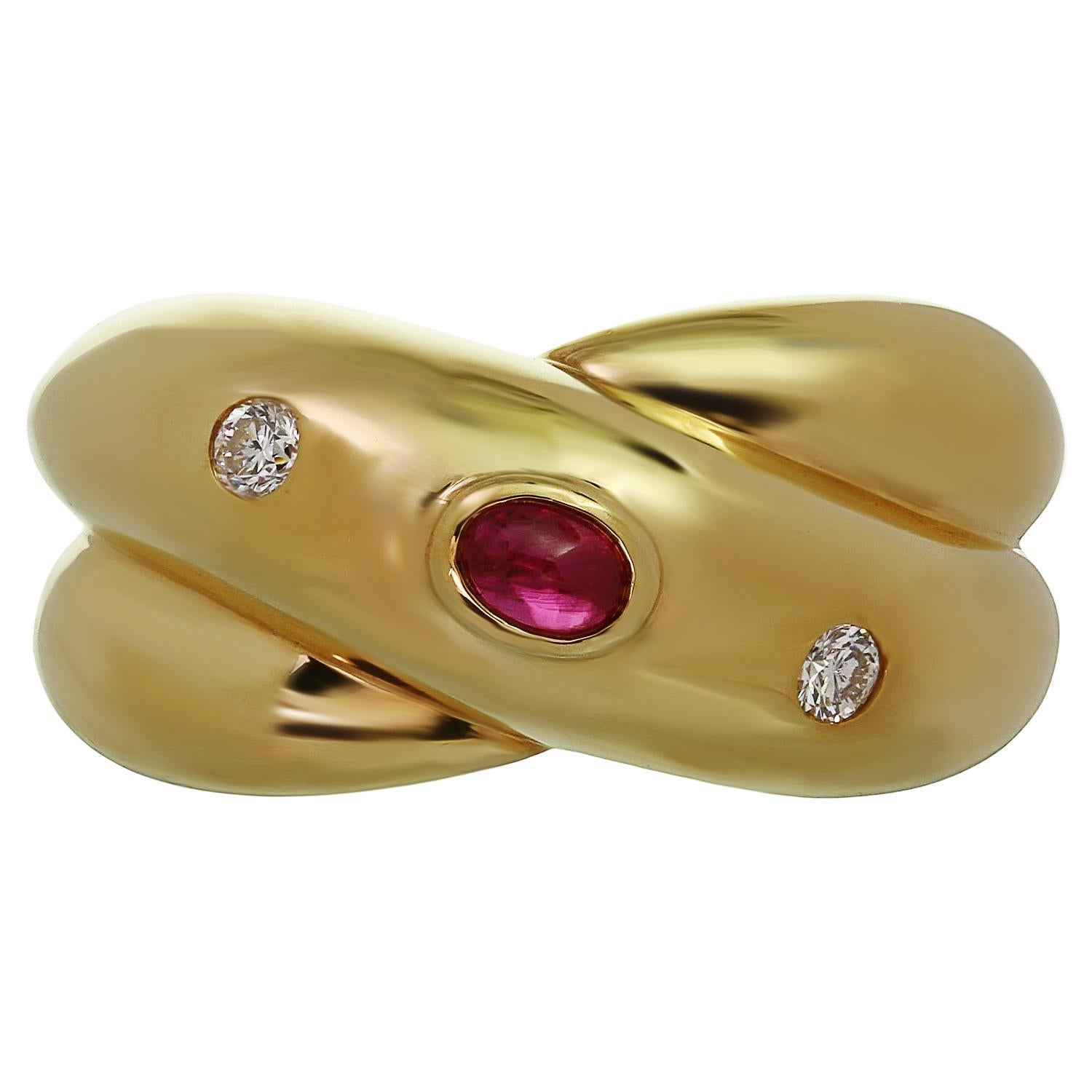 Women's CARTIER Colisee Ruby Diamond 18k Yellow Gold Ring Size 50