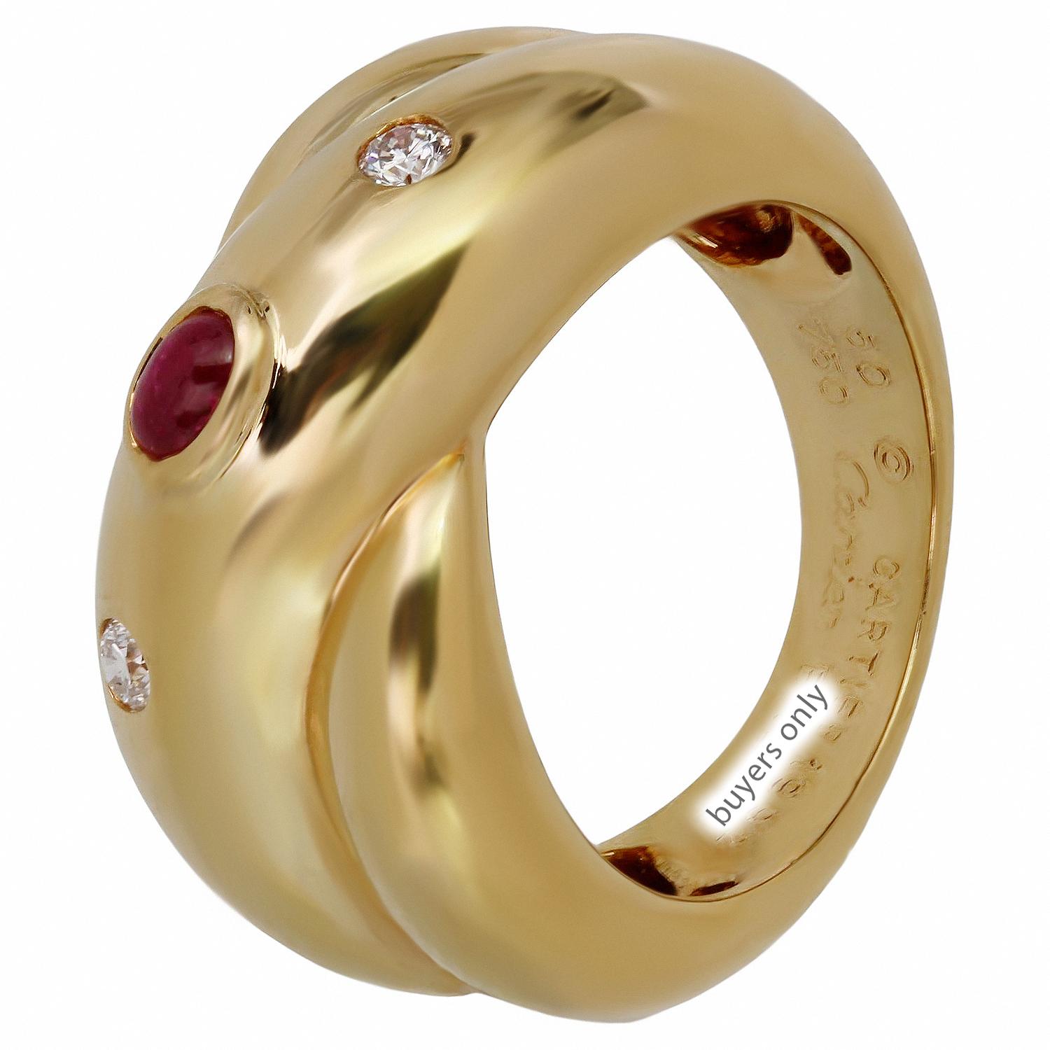 CARTIER Colisee Ruby Diamond 18k Yellow Gold Ring Size 50 2