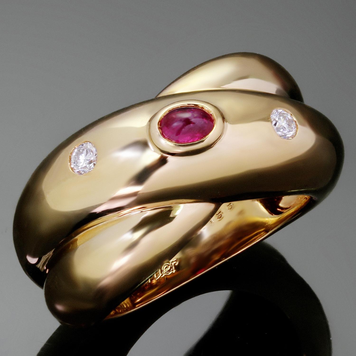 CARTIER Colisee Ruby Diamond 18k Yellow Gold Ring Size 50 4