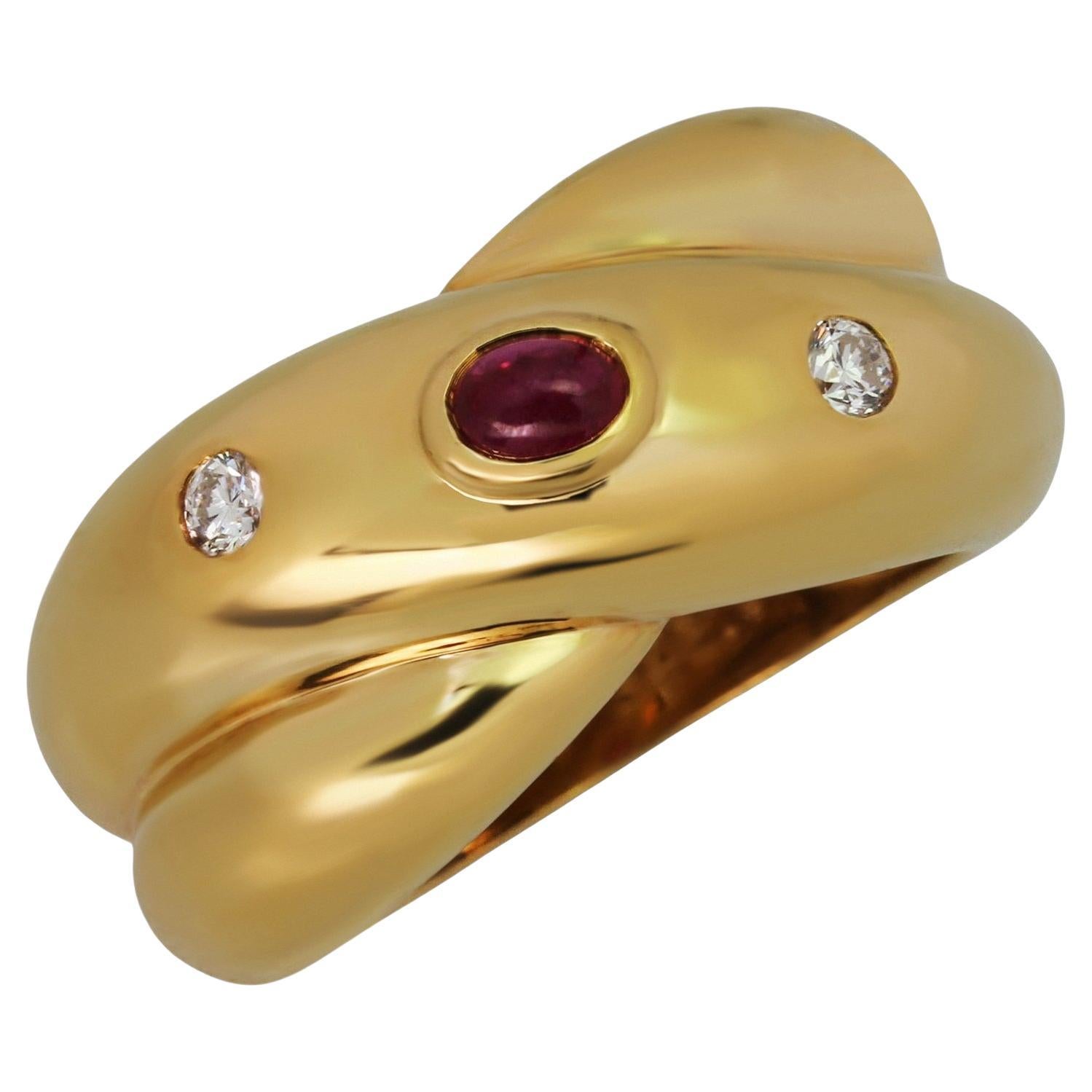 CARTIER Colisee Ruby Diamond 18k Yellow Gold Ring Size 50