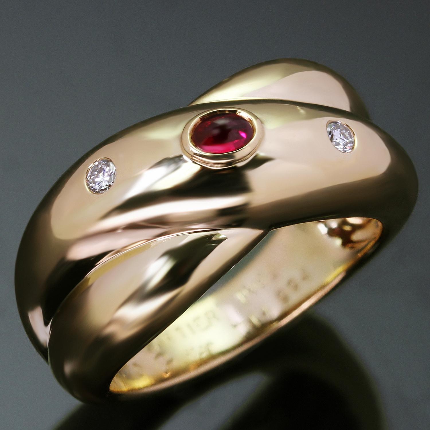 Brilliant Cut CARTIER Colisee Ruby Diamond 18k Yellow Gold Ring Size 57 For Sale