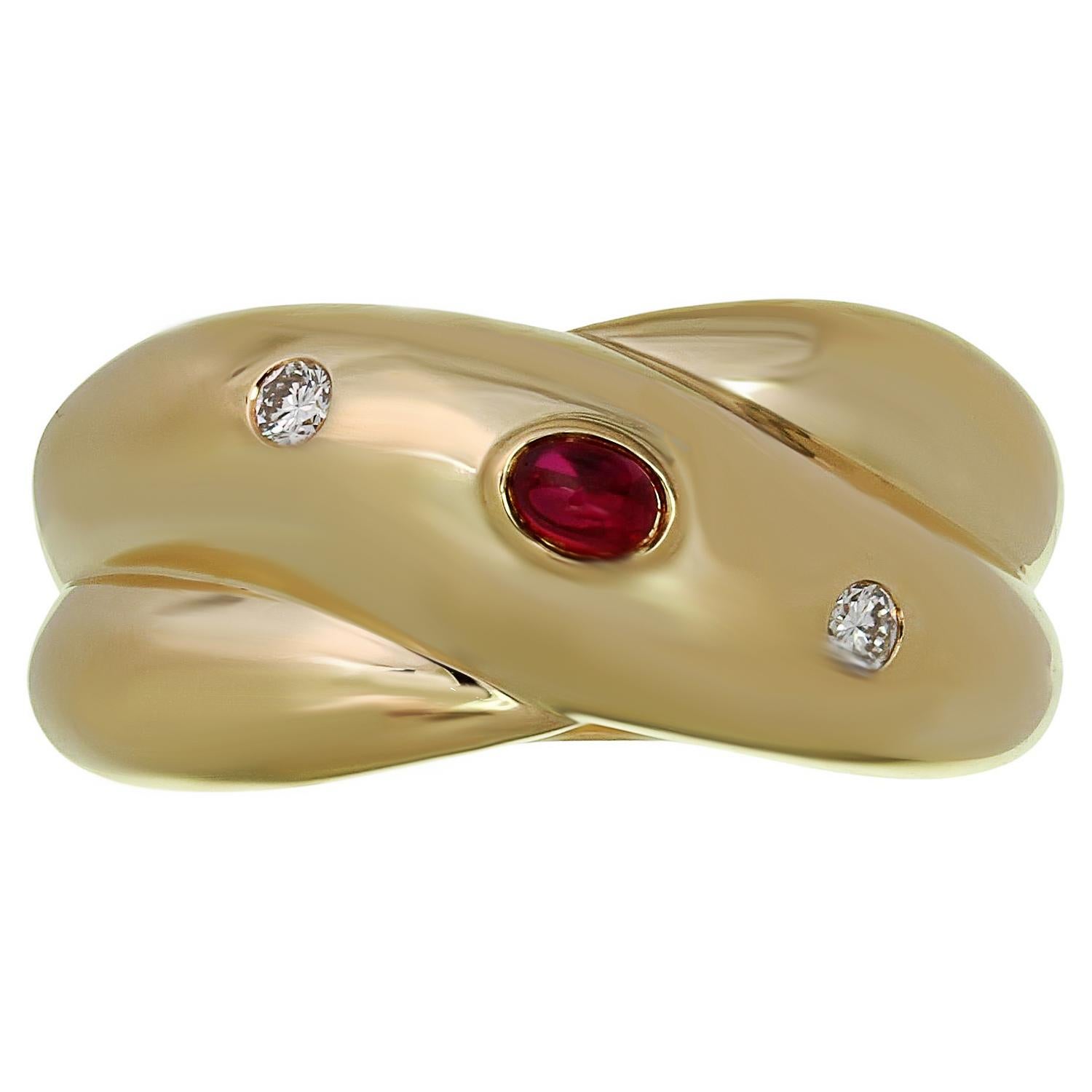 Women's CARTIER Colisee Ruby Diamond 18k Yellow Gold Ring Size 57 For Sale