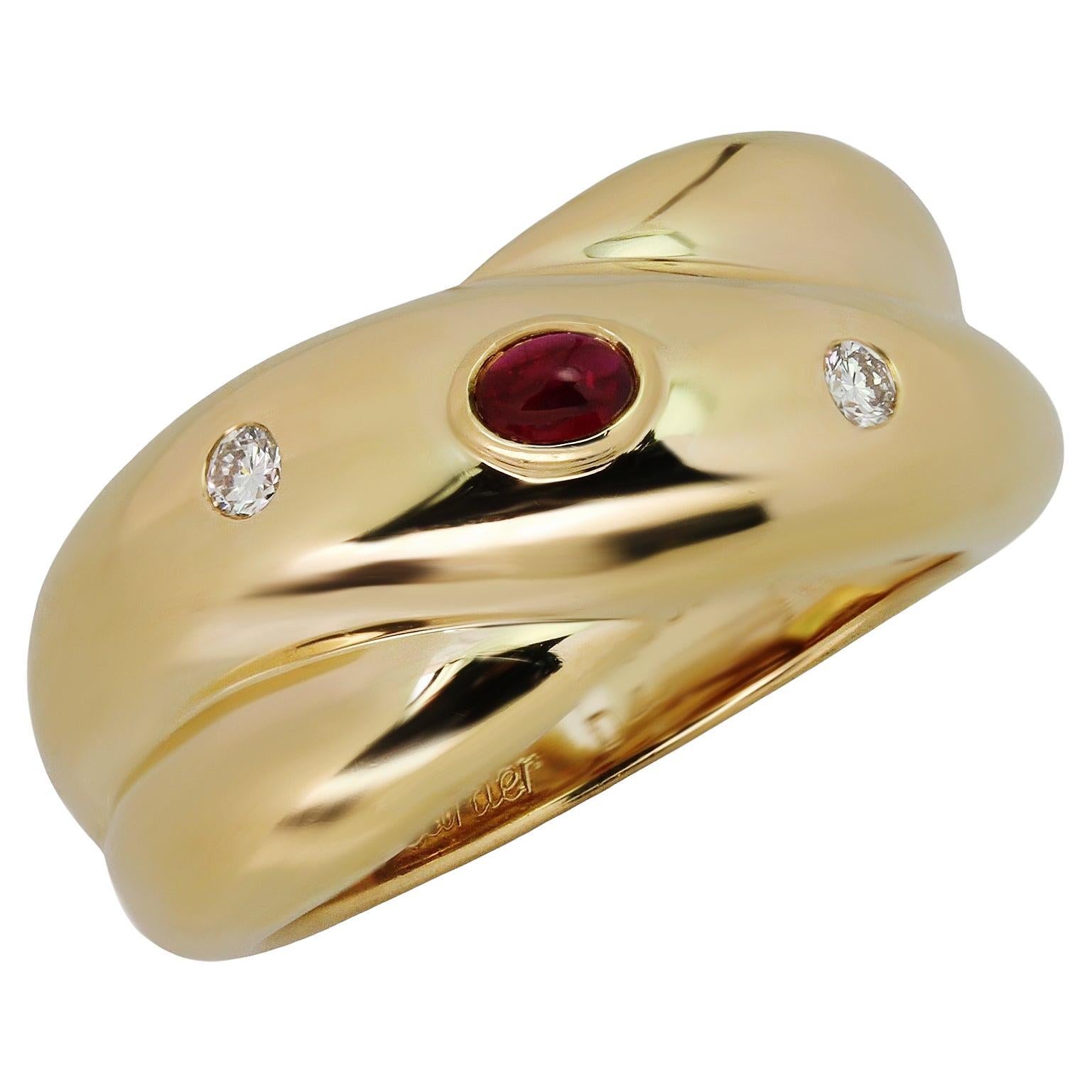 CARTIER Colisee Ruby Diamond 18k Yellow Gold Ring Size 57 For Sale