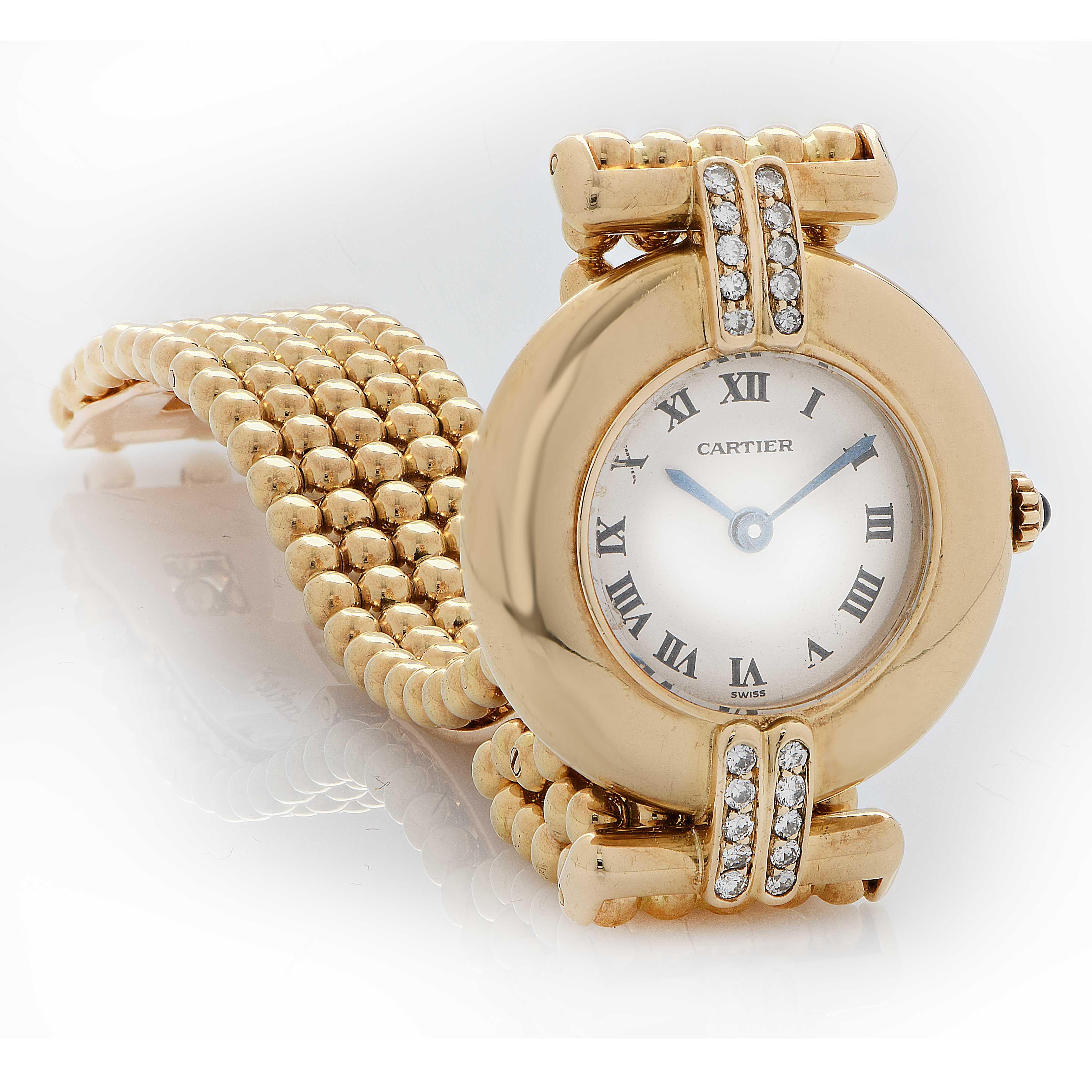 Modern Cartier Colisee Watch with Diamonds 18 Karat Yellow Gold