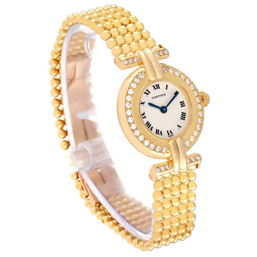 Cartier Colisee Yellow Gold Diamond Silver Dial Ladies Watch 1129 Box Papers In Excellent Condition In Atlanta, GA
