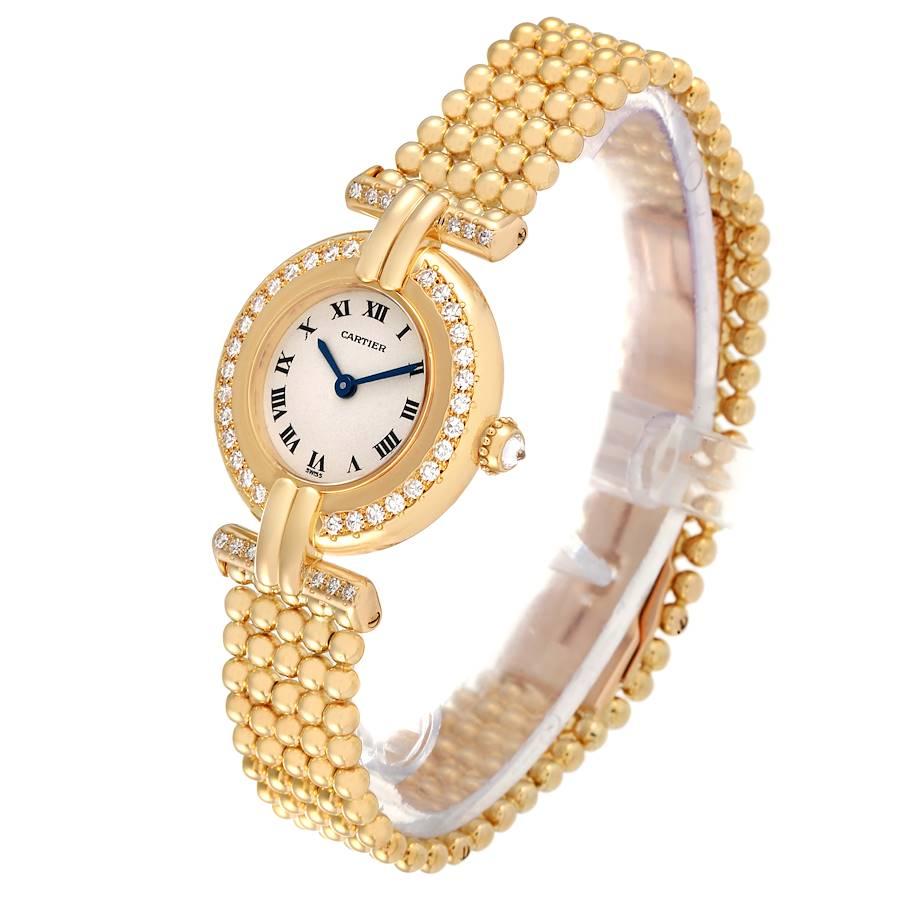 Women's Cartier Colisee Yellow Gold Diamond Silver Dial Ladies Watch 1129 Box Papers