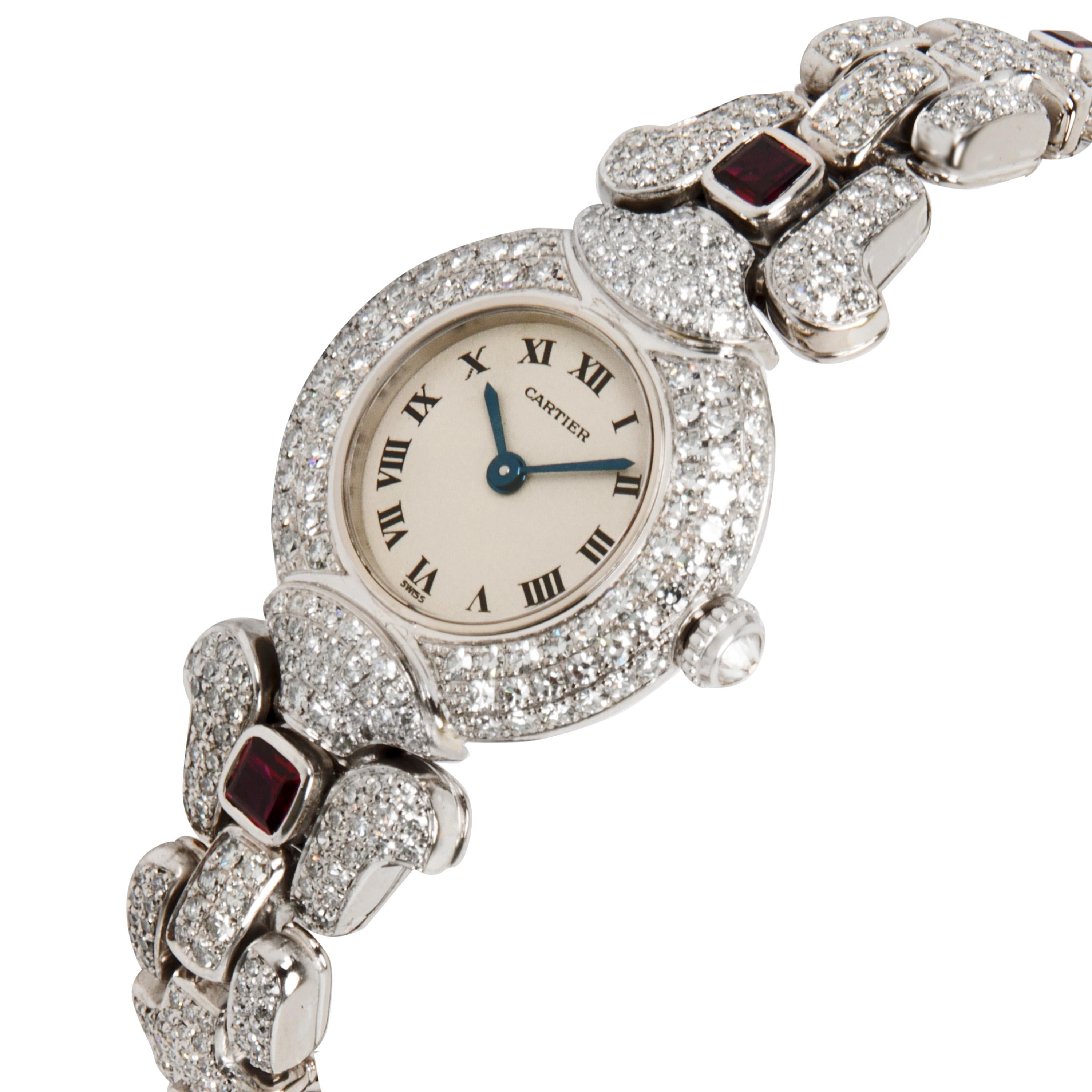 Round Cut Cartier Colisse 0030 Women's Watch in 18 Karat White Gold