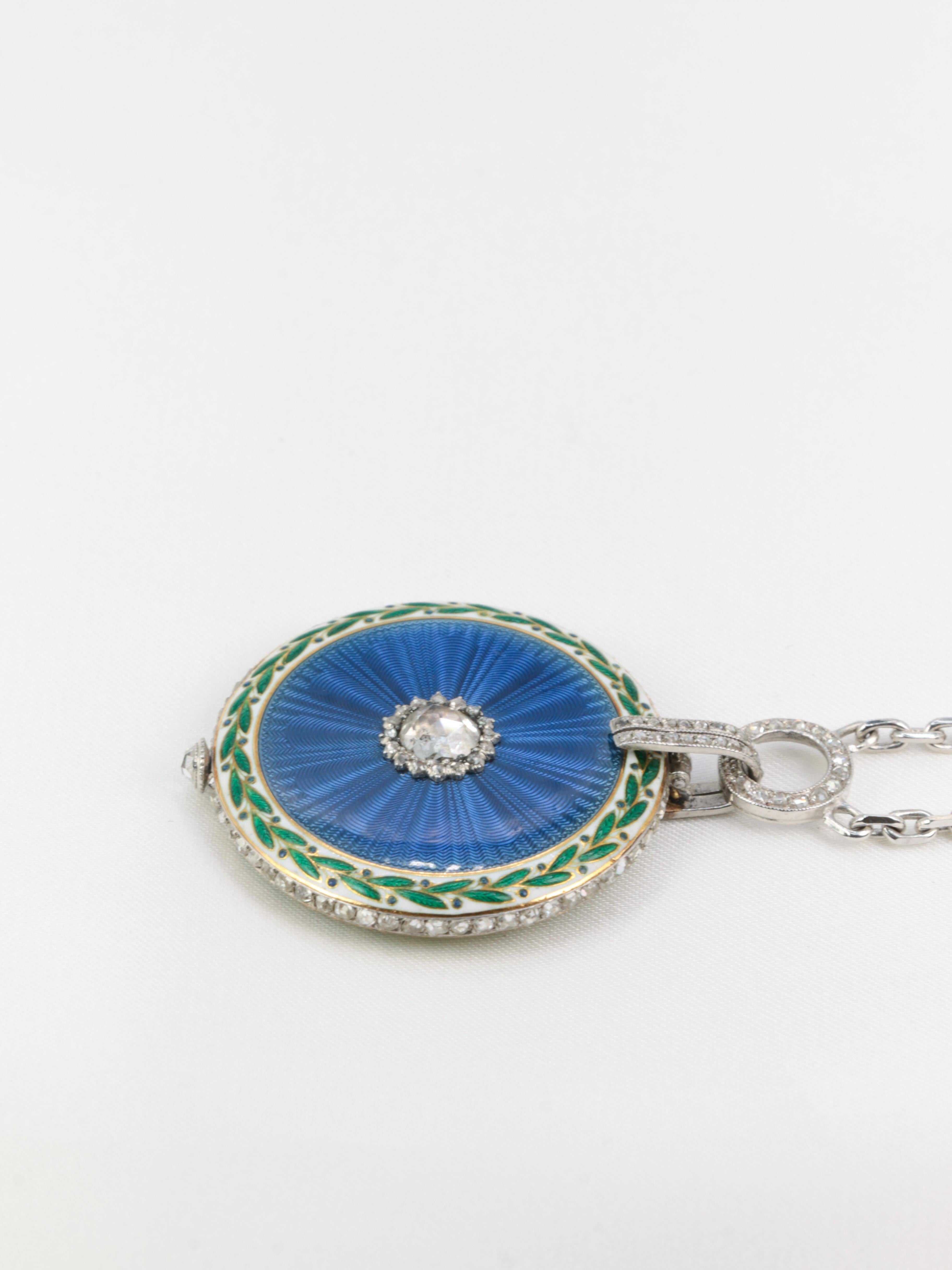 CARTIER, Collar watch - Pendant in gold, diamonds and enamel In Good Condition In PARIS, FR