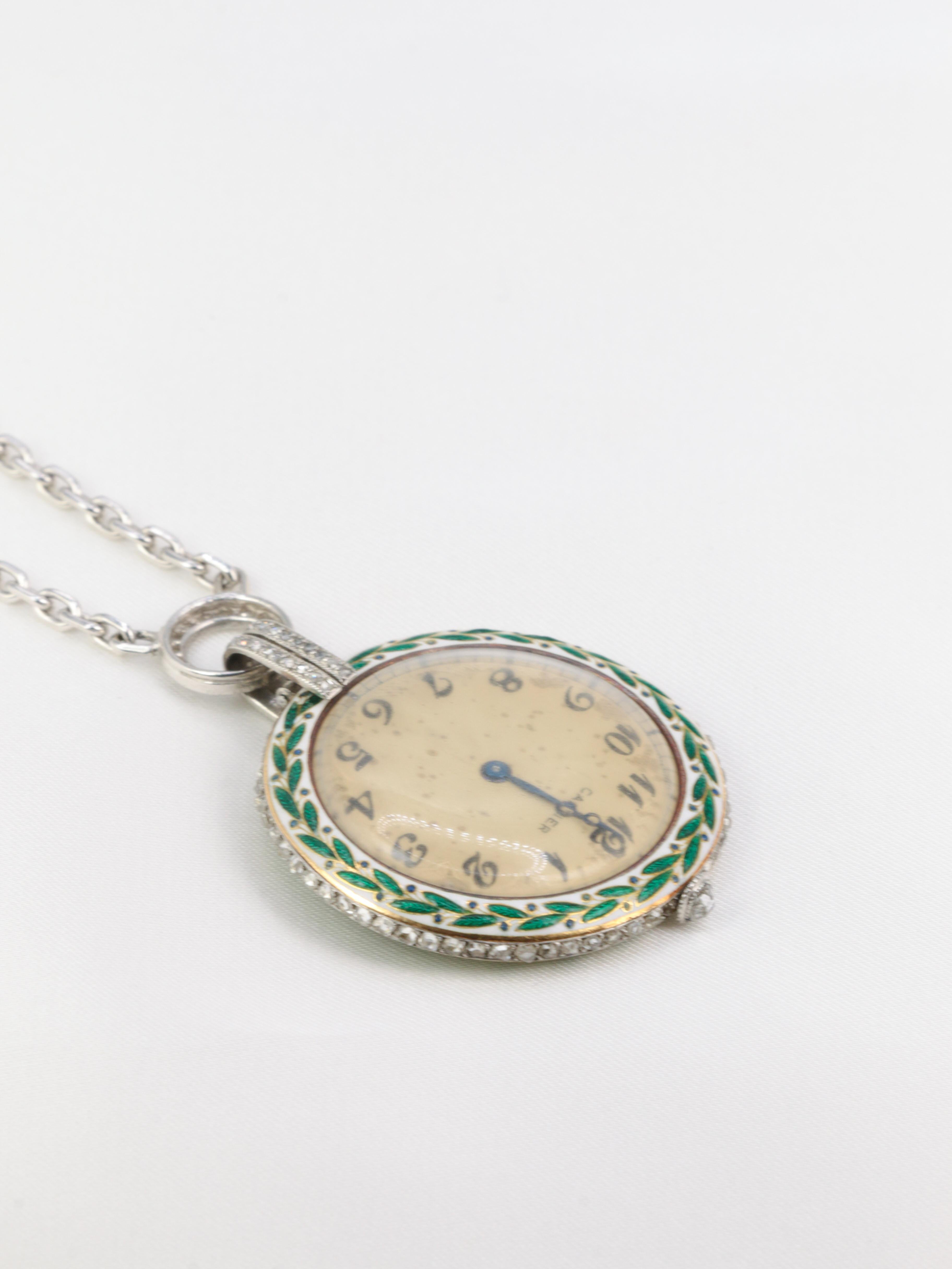 Women's CARTIER, Collar watch - Pendant in gold, diamonds and enamel