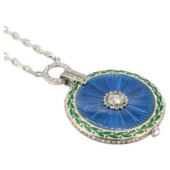 CARTIER, Collar watch - Pendant in gold, diamonds and enamel