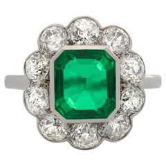 Cartier Colombian Emerald and Diamond Cluster Ring, English, circa 1920