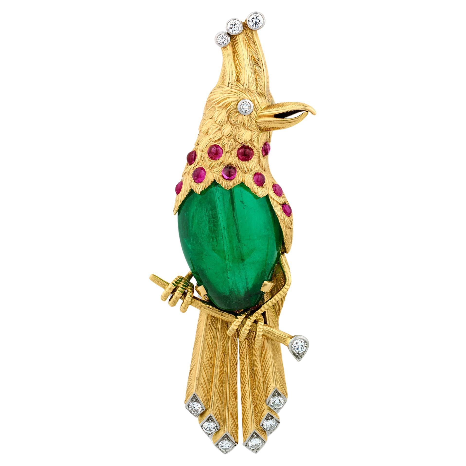 Cartier Colombian Emerald Bird Brooch, 45.00 Carats For Sale