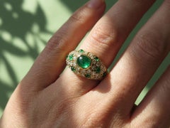 Cartier Colombian Emerald Diamond Ring 18K Gold Vintage Cabochon Design