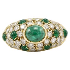 Cartier Colombian Emerald Diamond Ring 18K Gold Vintage Cabochon Design
