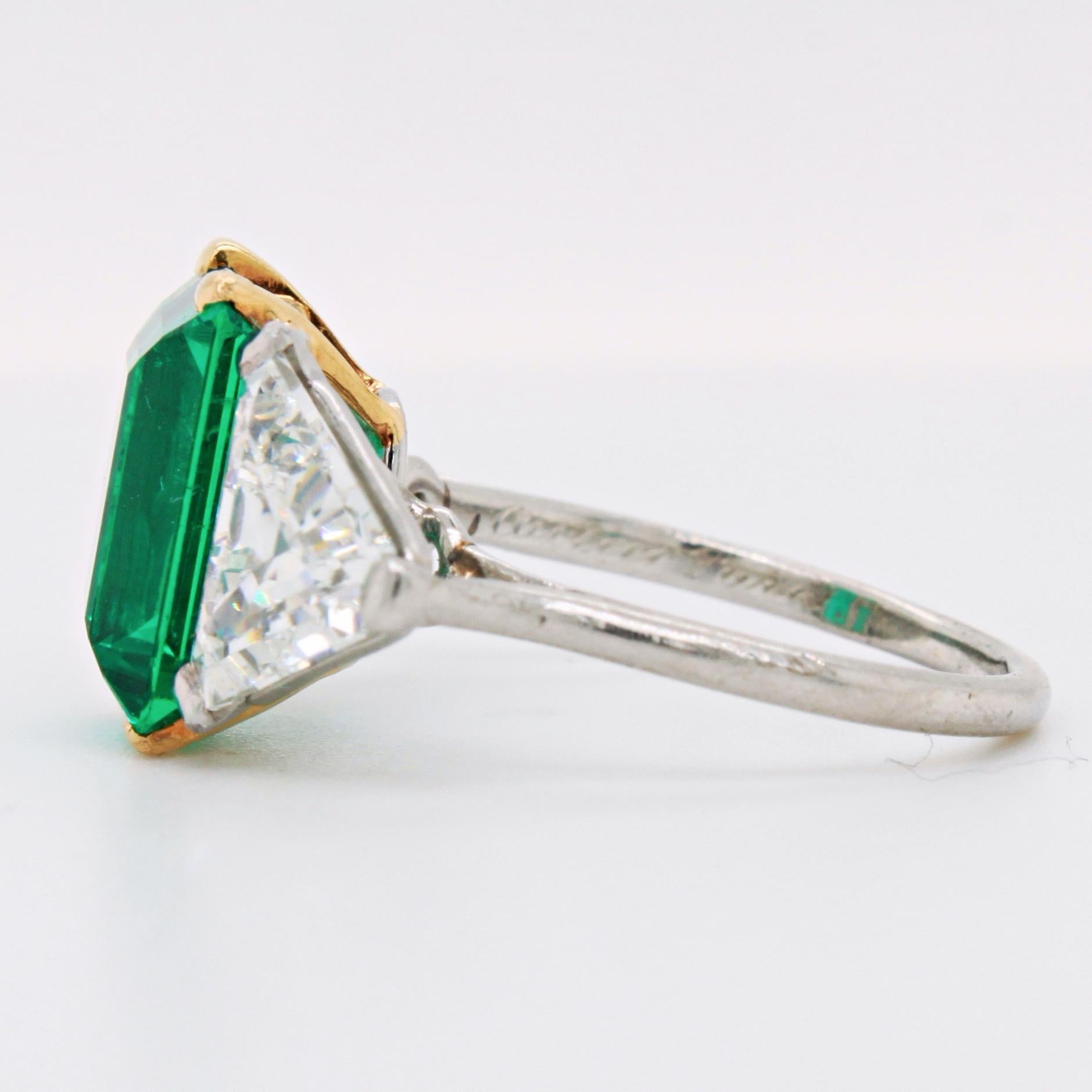 Emerald Cut Cartier Colombian No-Oil Emerald and Diamond Ring, circa 1930s