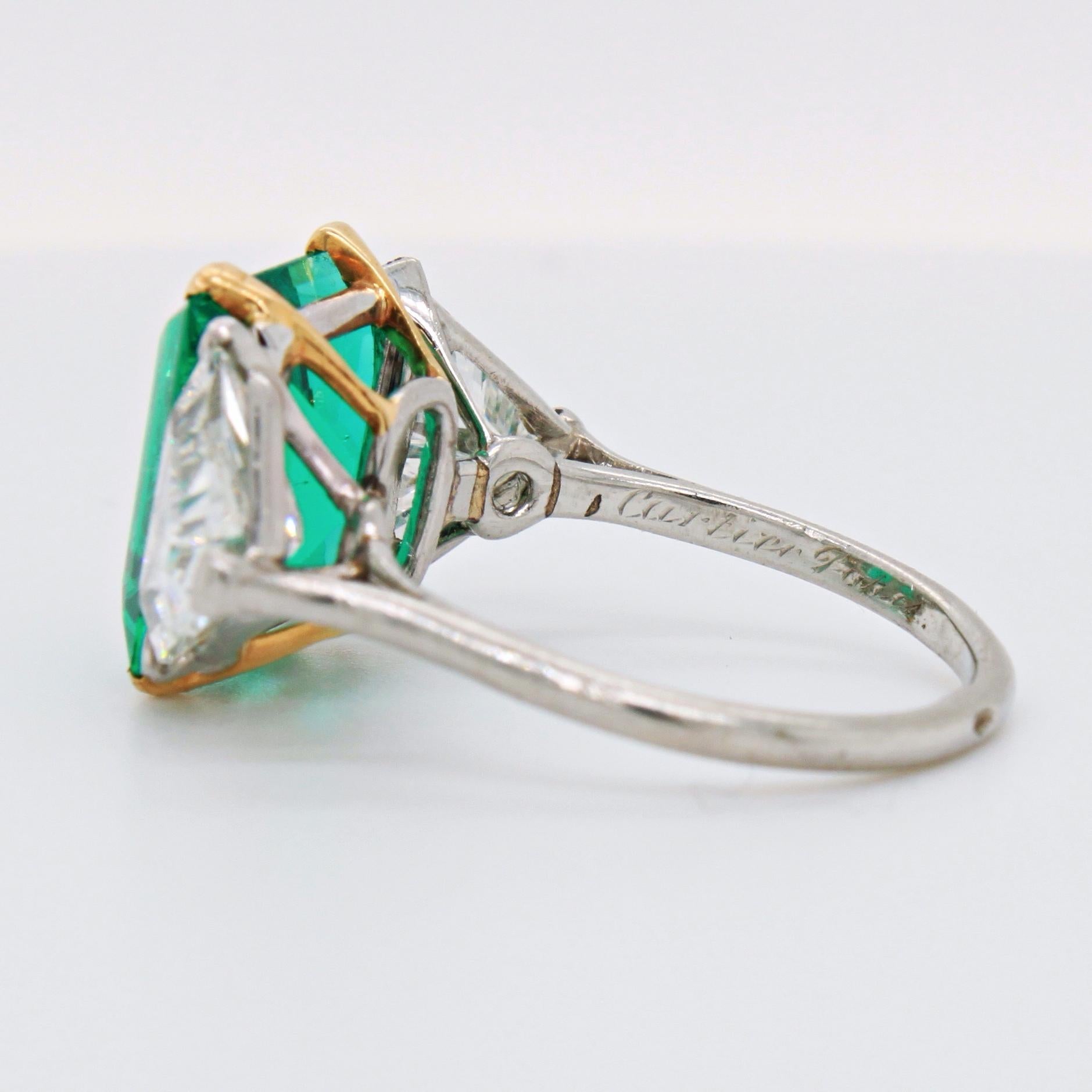 Cartier Colombian No-Oil Emerald and Diamond Ring, circa 1930s In Excellent Condition In Idar-Oberstein, DE
