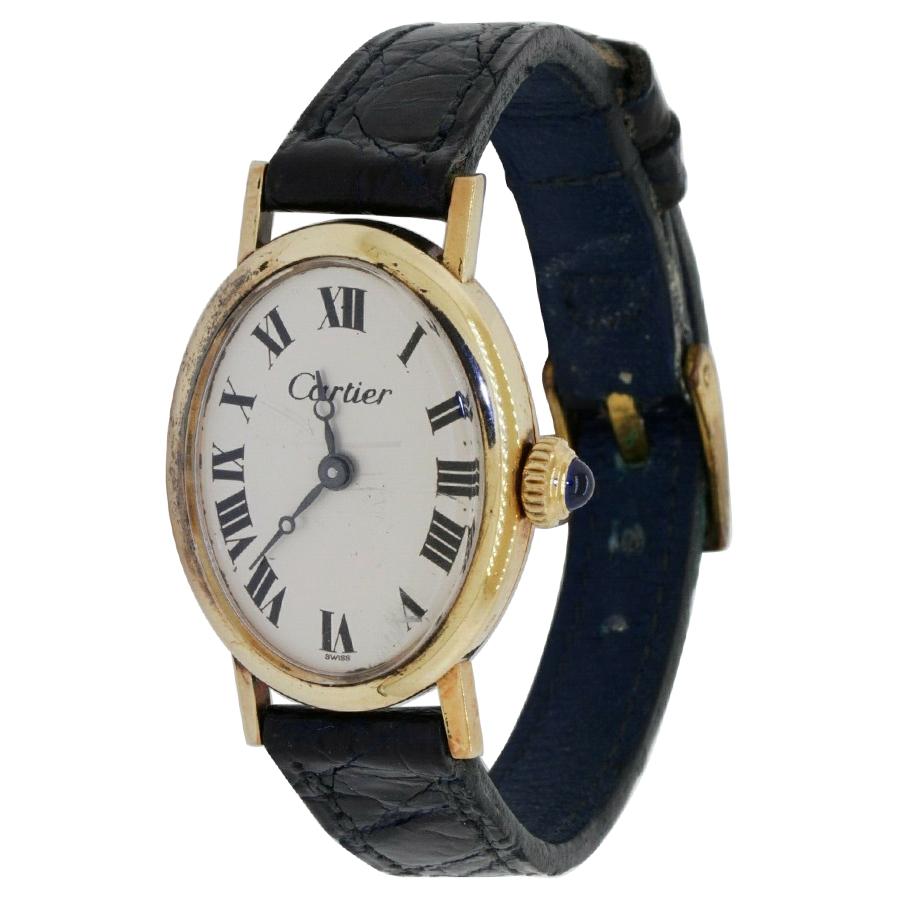 Cartier & Concord Vintage 14K Gold Elegant Oval Mechanical Ladies Watch w/ Box For Sale