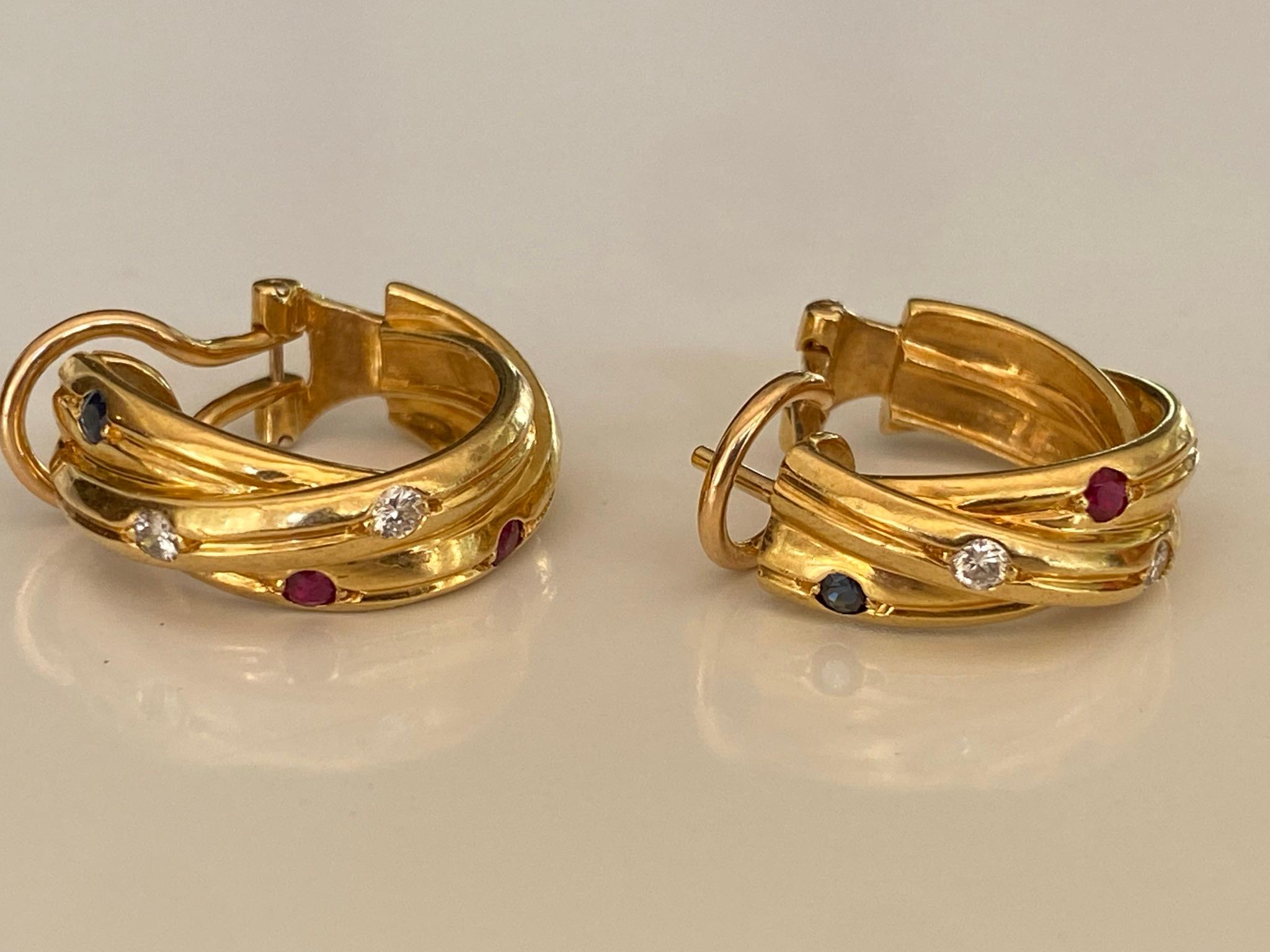 Cartier Constellation 18kt Yellow Gold, Ruby, Sapphire and Diamond Earrings For Sale 5