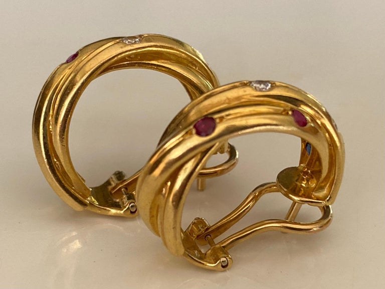 Cartier Constellation 18kt Yellow Gold, Ruby, Sapphire and Diamond Earrings For Sale 7