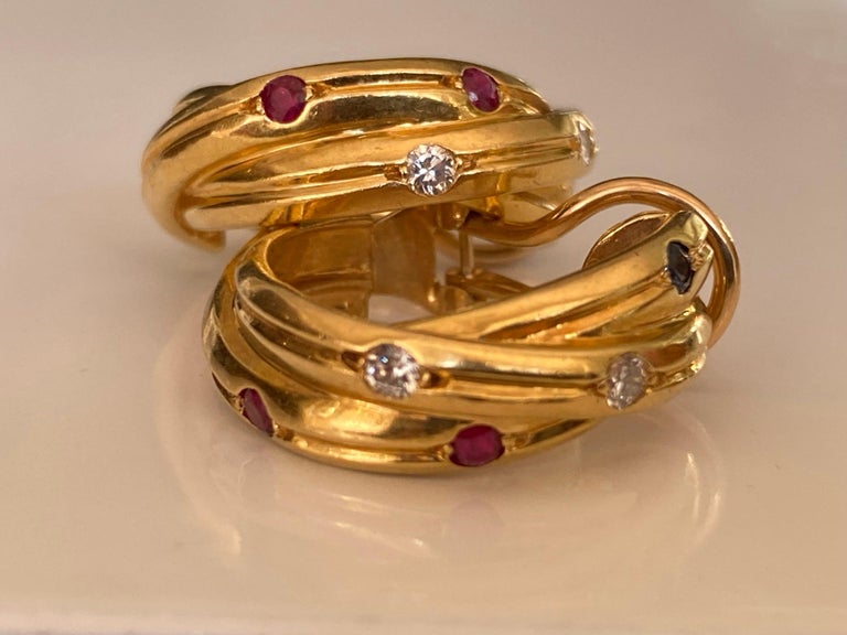 Cartier Constellation 18kt Yellow Gold, Ruby, Sapphire and Diamond Earrings For Sale 8