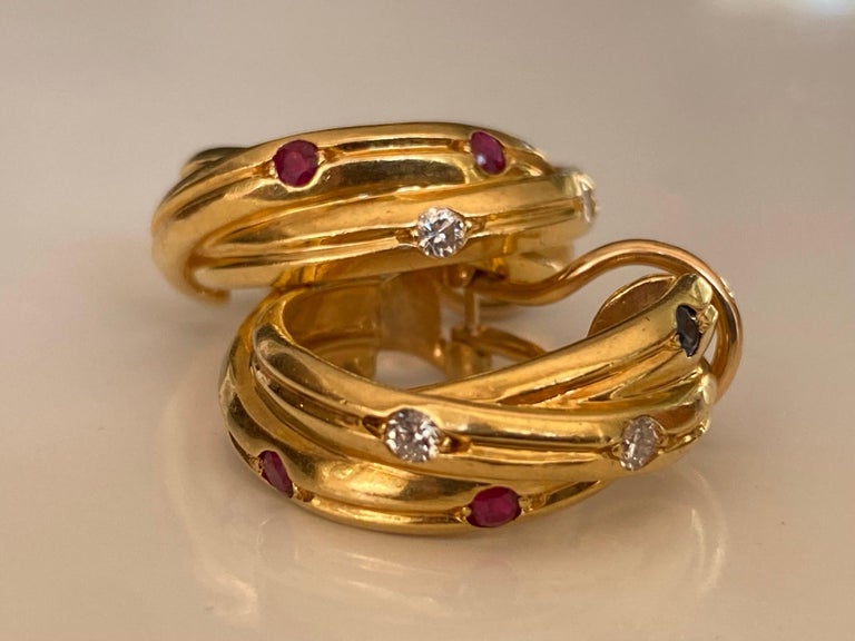 Cartier Constellation 18kt Yellow Gold, Ruby, Sapphire and Diamond Earrings For Sale 9