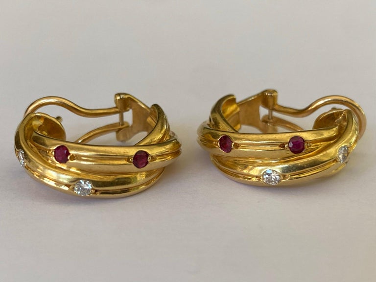 Women's Cartier Constellation 18kt Yellow Gold, Ruby, Sapphire and Diamond Earrings For Sale