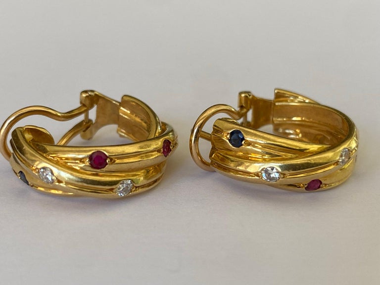 Cartier Constellation 18kt Yellow Gold, Ruby, Sapphire and Diamond Earrings For Sale 1