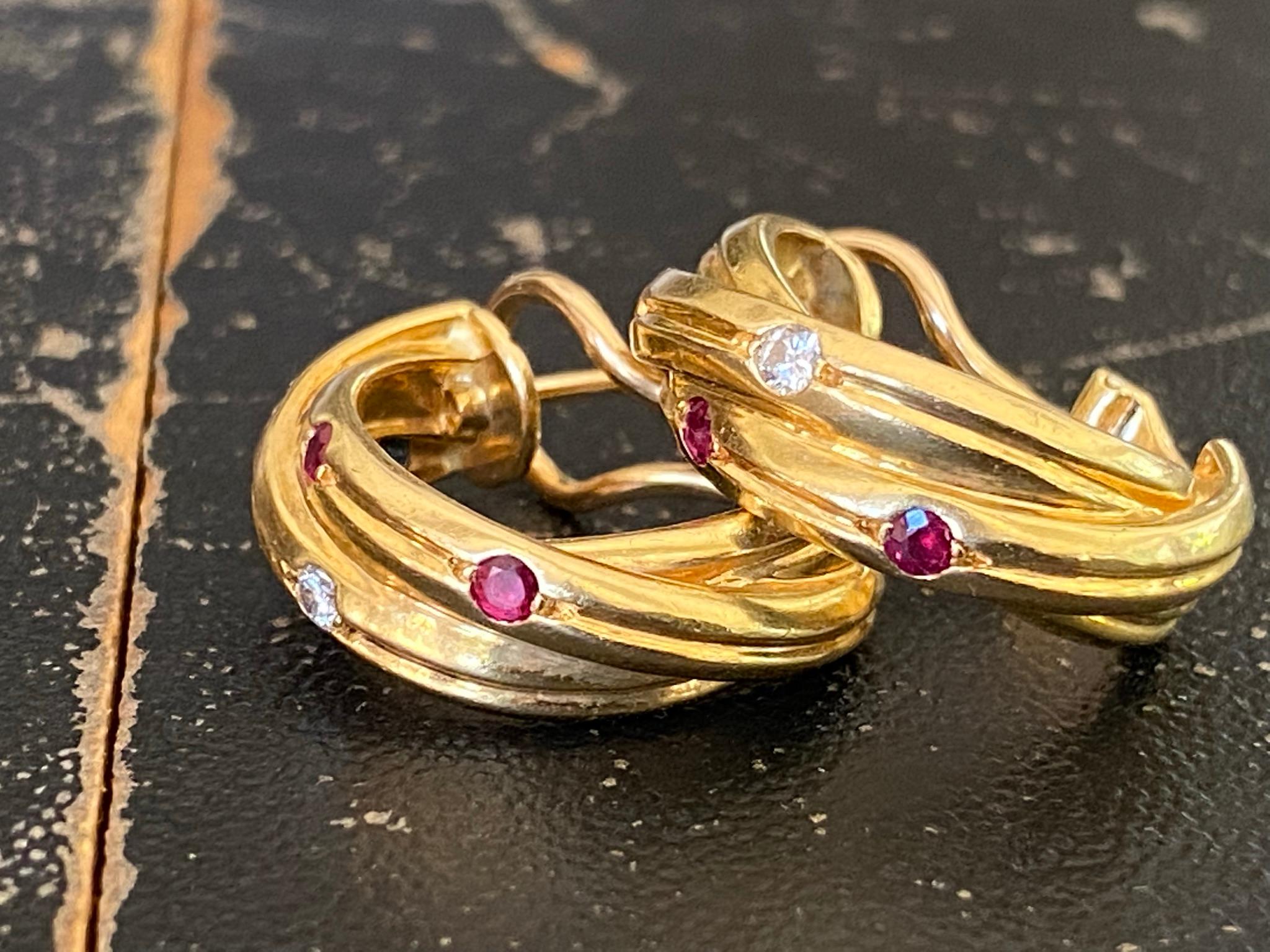 Cartier Constellation 18kt Yellow Gold, Ruby, Sapphire and Diamond Earrings For Sale 3