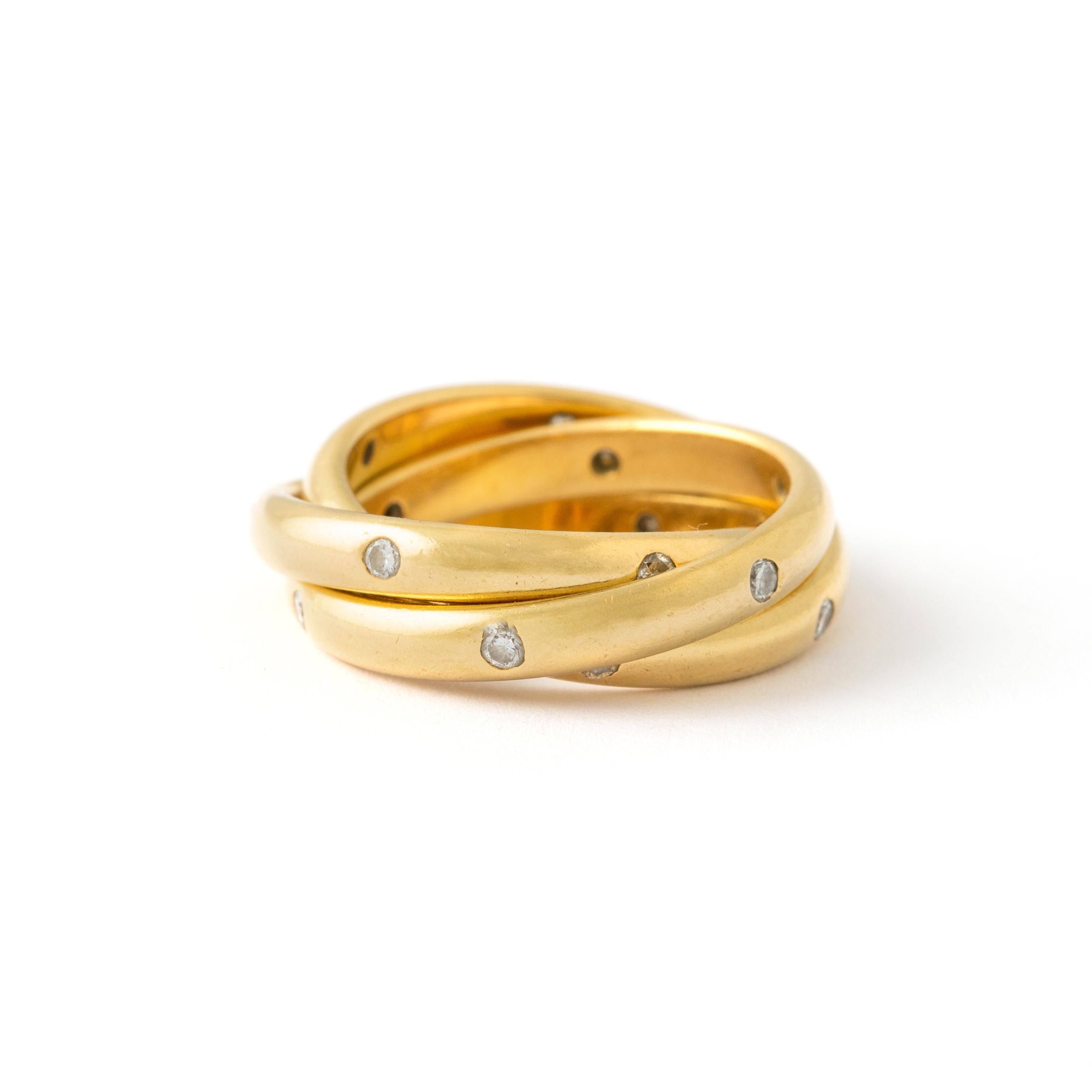 Round Cut Cartier Constellation Diamond Gold 18K Trinity Band Ring