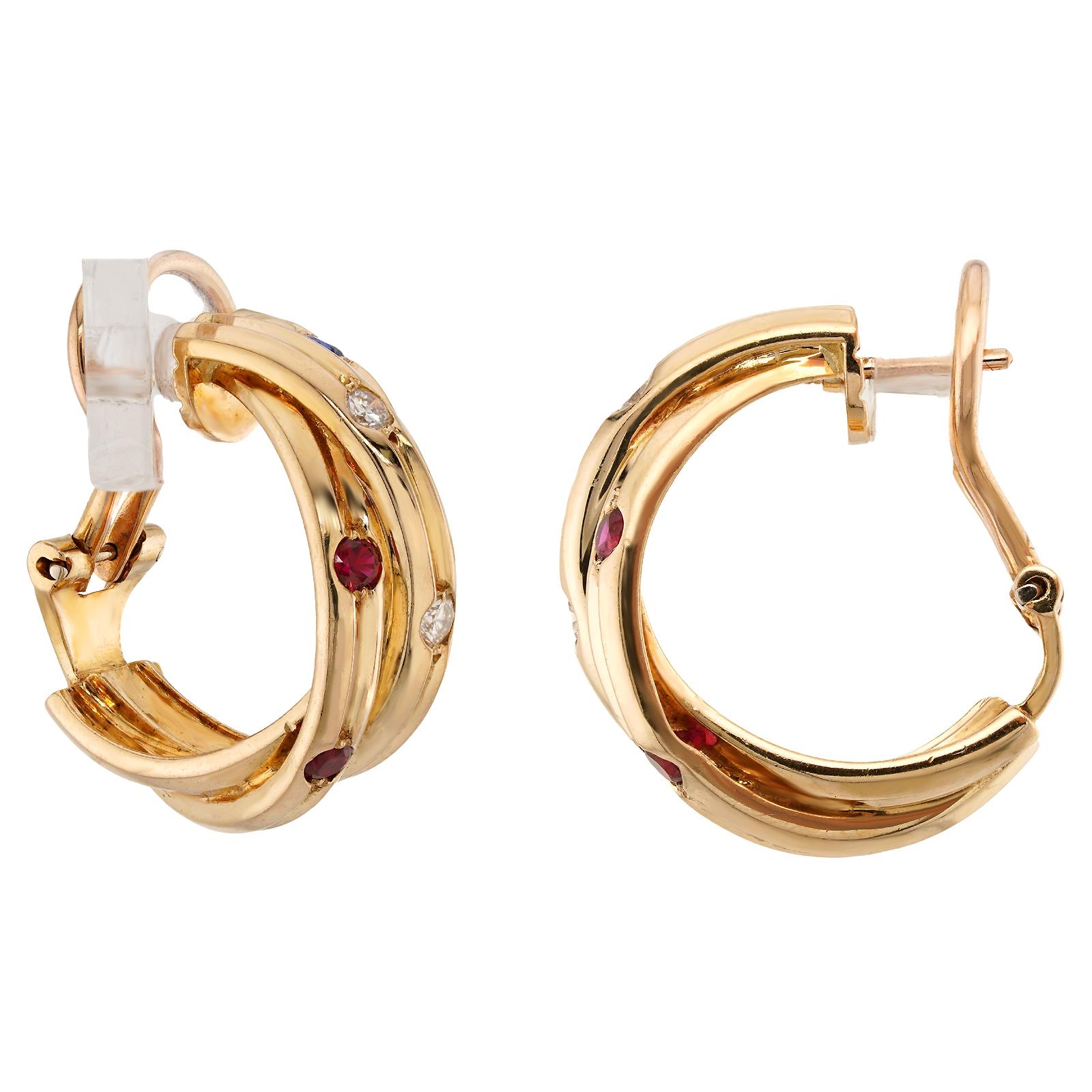 CARTIER Pendientes Constelación Diamante Rubí Zafiro Oro Amarillo en Excelente estado para la venta en New York, NY