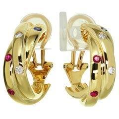 Cartier Constellation Diamond Ruby Sapphire Yellow Gold Earrings