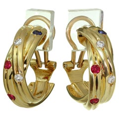 Cartier Constellation Diamond Ruby Sapphire Yellow Gold Earrings