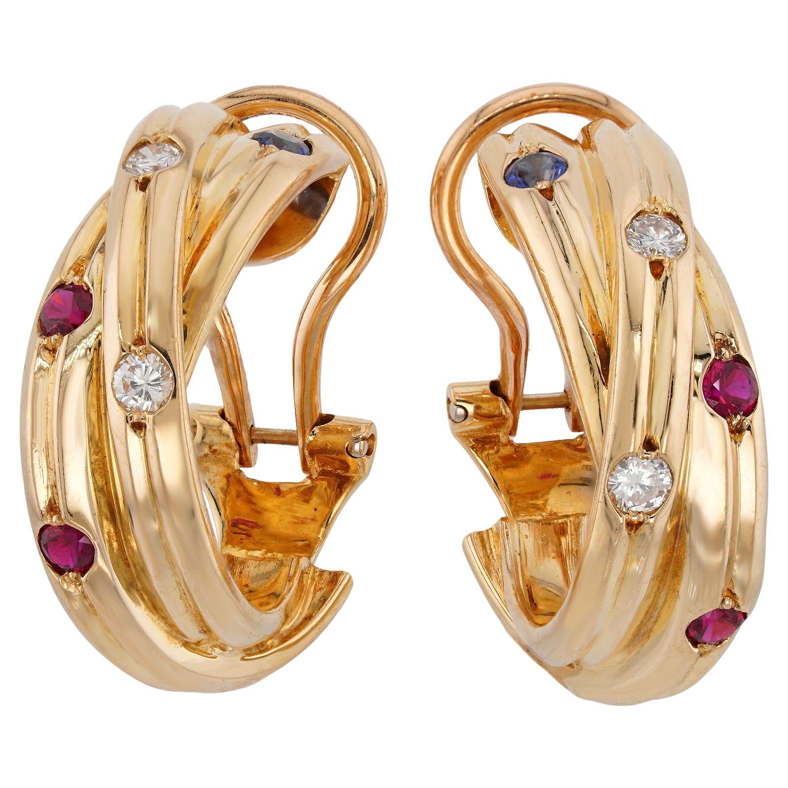 CARTIER Pendientes Constelación Diamante Rubí Zafiro Oro Amarillo en venta