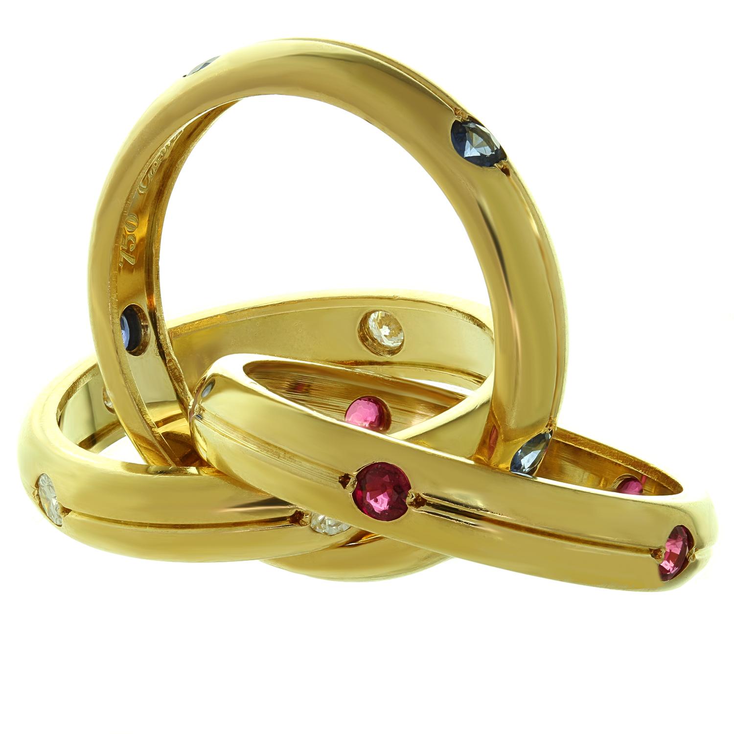 Brilliant Cut Cartier Constellation Trinity Diamond Ruby Sapphire Band Ring
