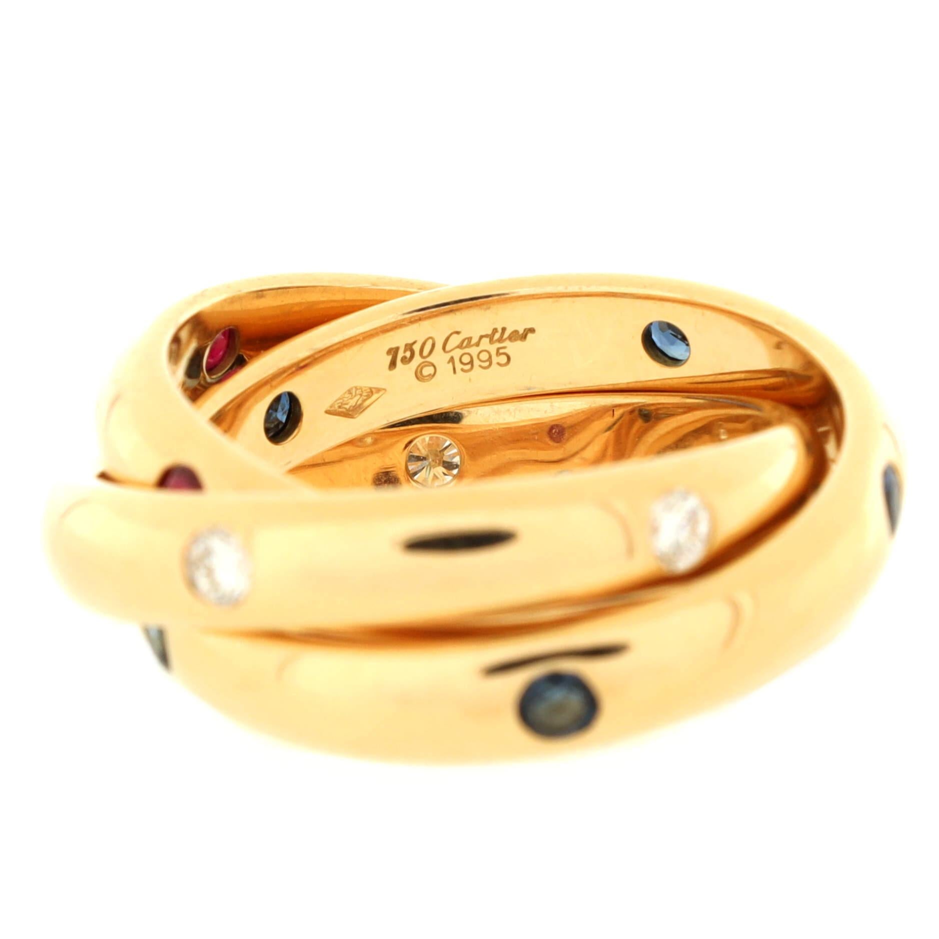 Cartier Constellation Trinity Ring 18K Yellow Gold with Diamond, Sapphire In Fair Condition In New York, NY