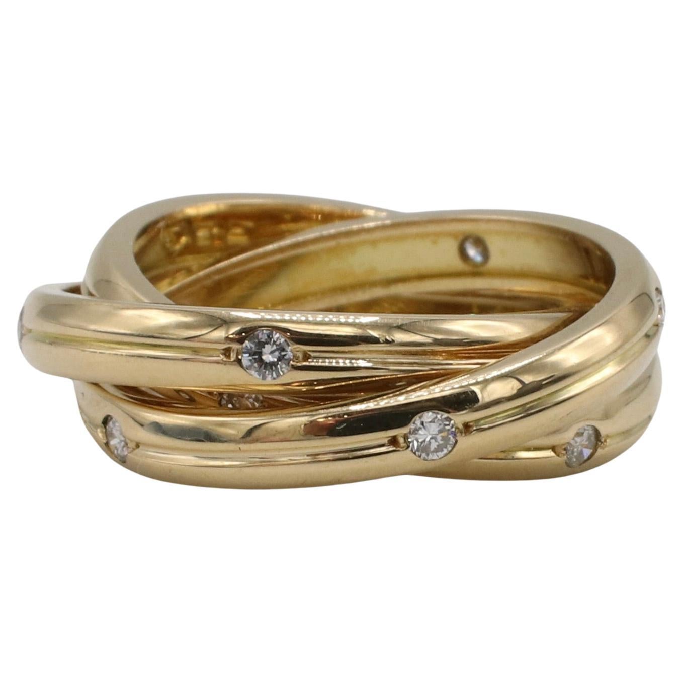 Cartier Constellation Vintage Natural Diamond & Yellow Gold Trinity Band Ring 