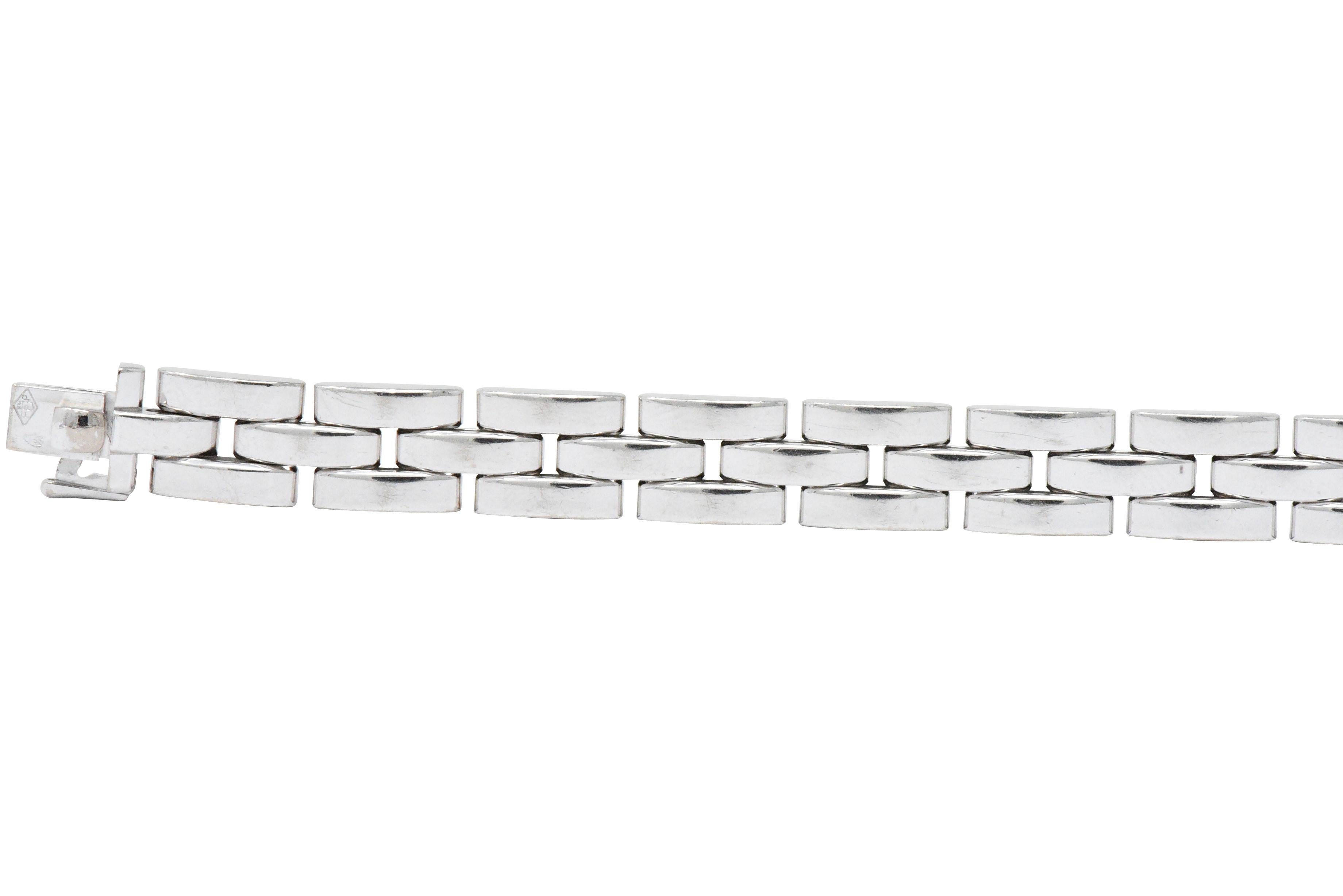 Link style bracelet comprised of rectangular cushion links

With a bright polished finish

Completed by concealed clasp and safety

Part of the Maillon Panthere collection

Numbered and fully signed Cartier

French assay marks for 18 karat