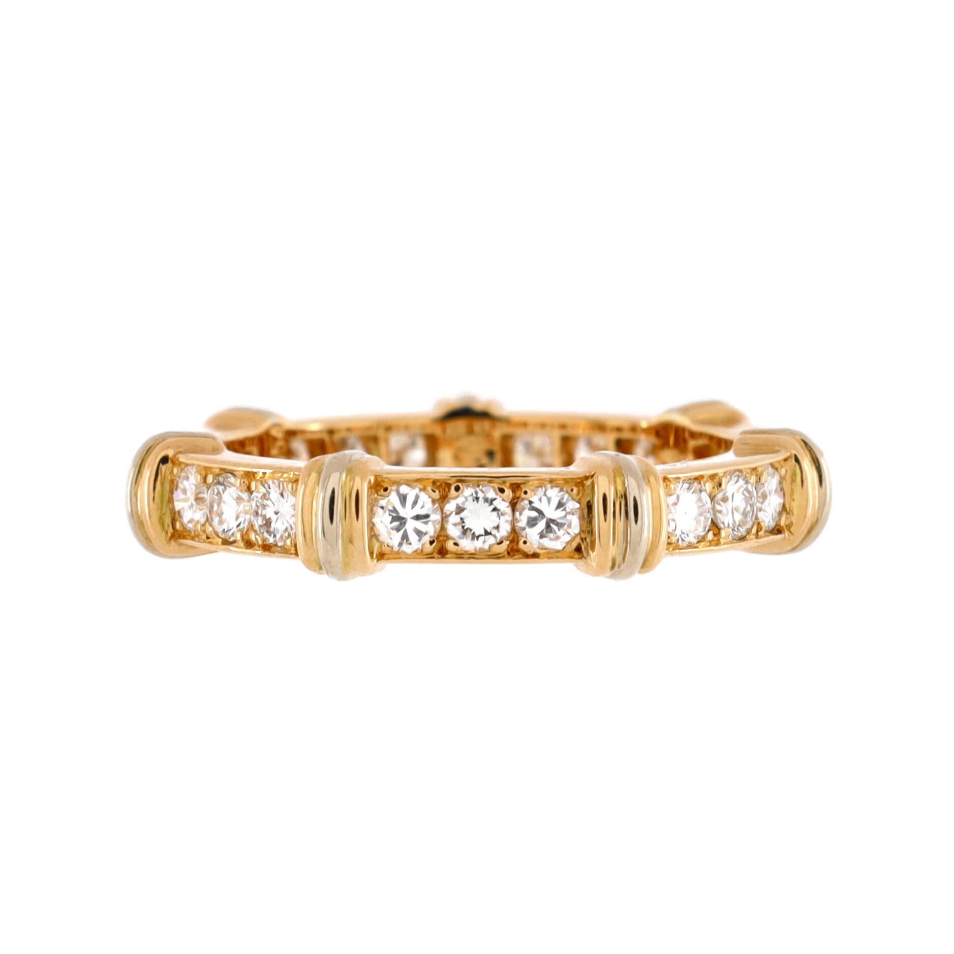 Condition: Very good. Minor wear and re-polishing throughout.
Accessories: No Accessories
Measurements: Size: 6.75 - 54, Width: 4.25 mm
Designer: Cartier
Model: Contessa Eternity Band Ring 18K White Gold and 18K Yellow Gold and Pave