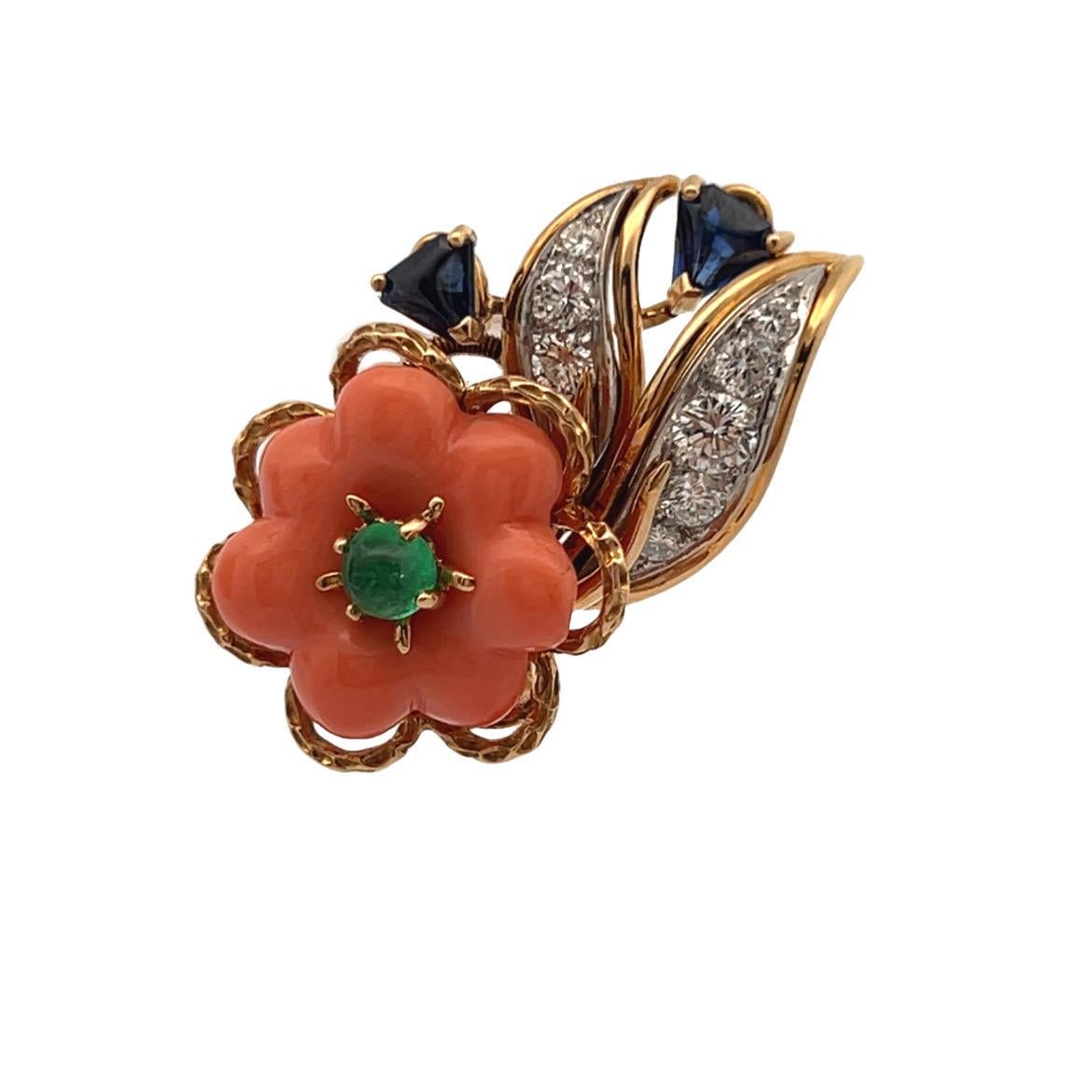 Cartier Coral and Sapphire Earrings For Sale 1