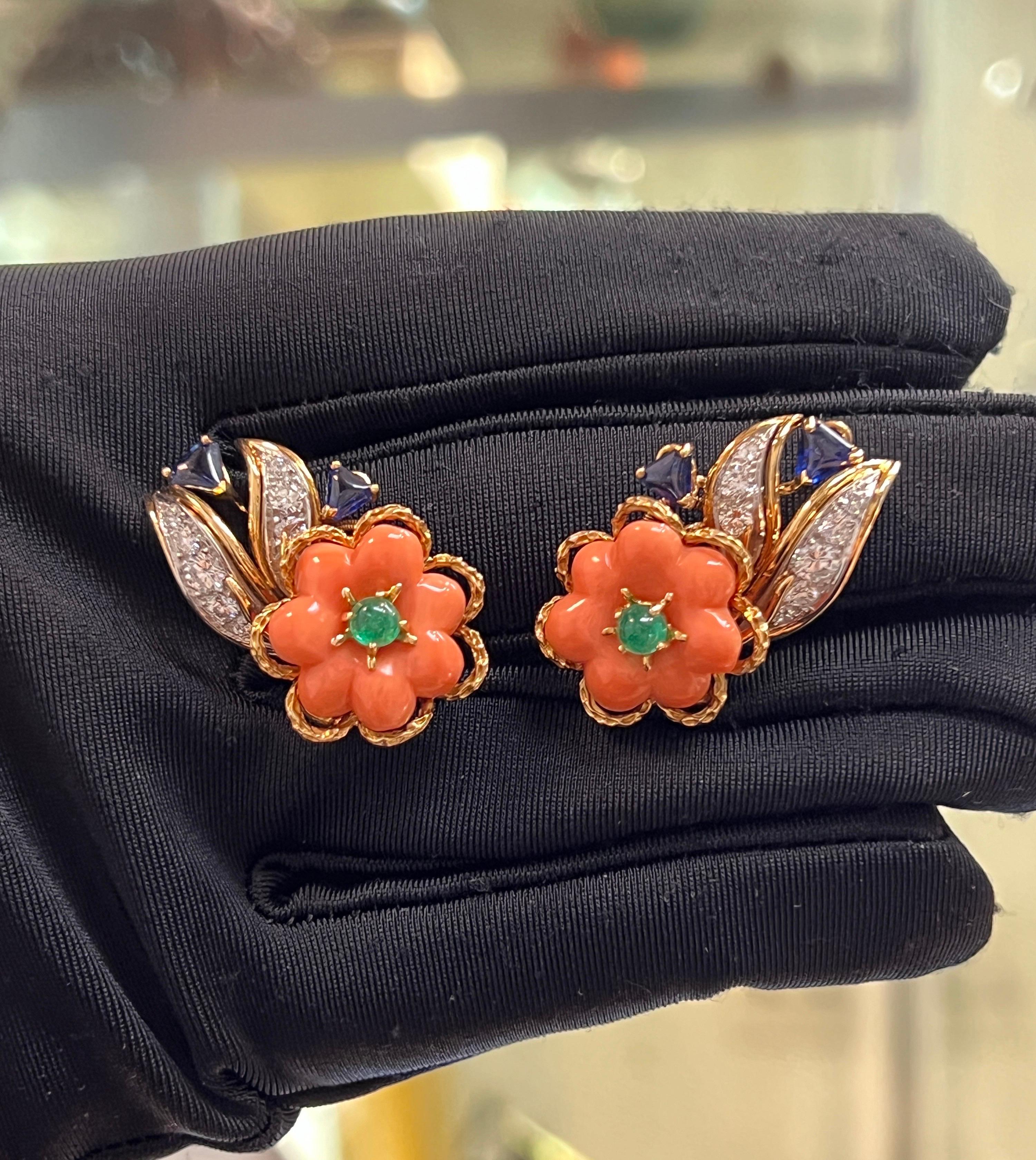 Cartier Coral and Sapphire Earrings For Sale 4