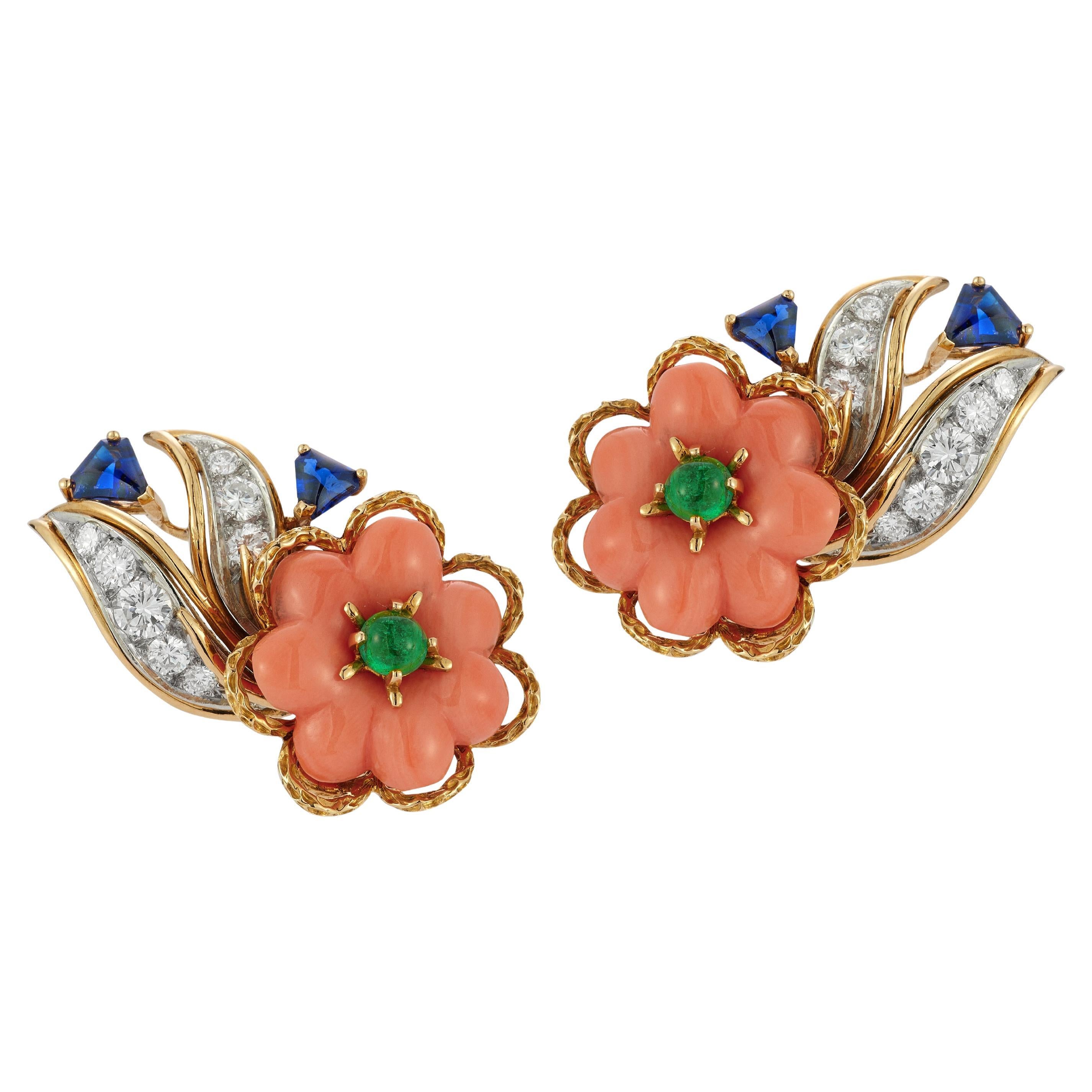Cartier Coral and Sapphire Earrings