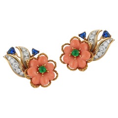 Cartier Coral and Sapphire Earrings