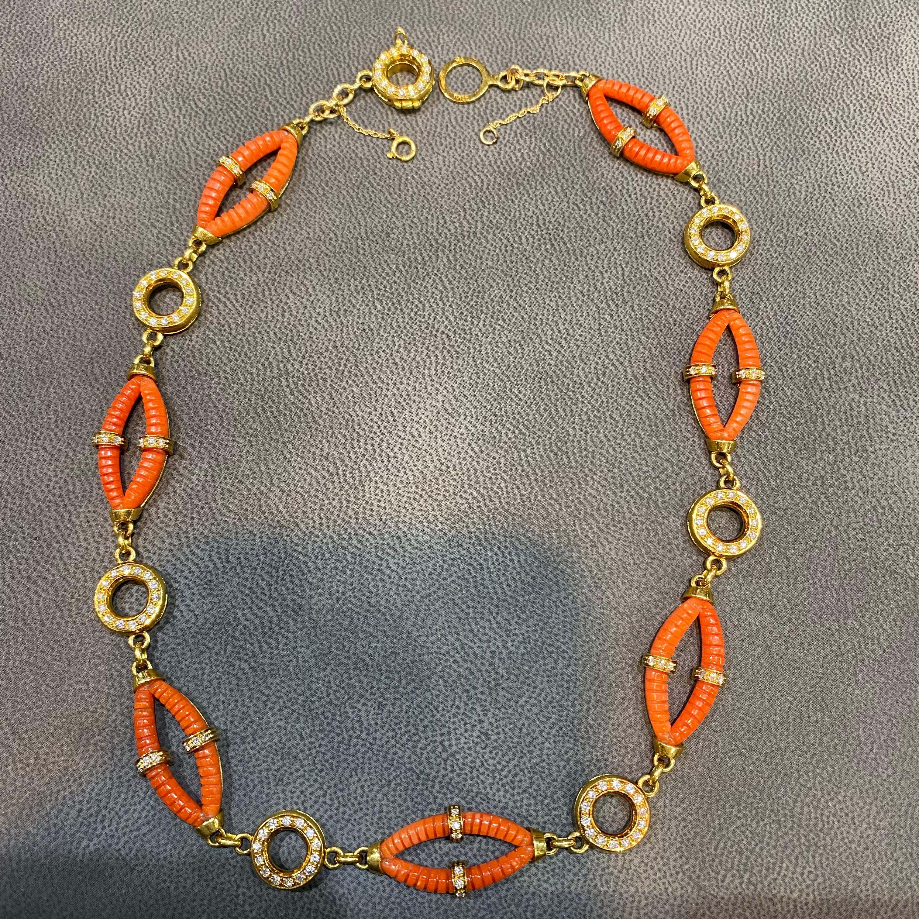 Cartier Coral & Diamond Necklace In Excellent Condition For Sale In New York, NY