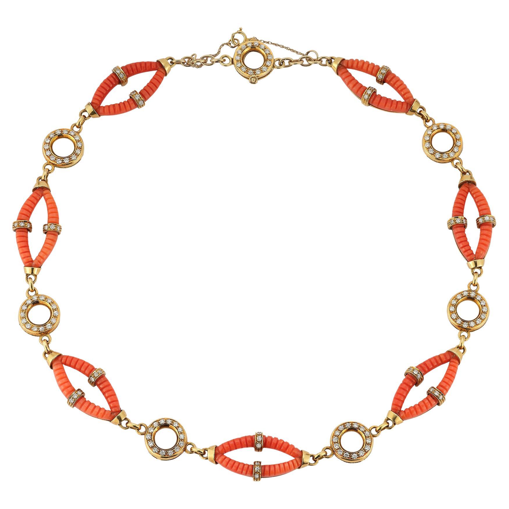 Cartier Coral & Diamond Necklace For Sale