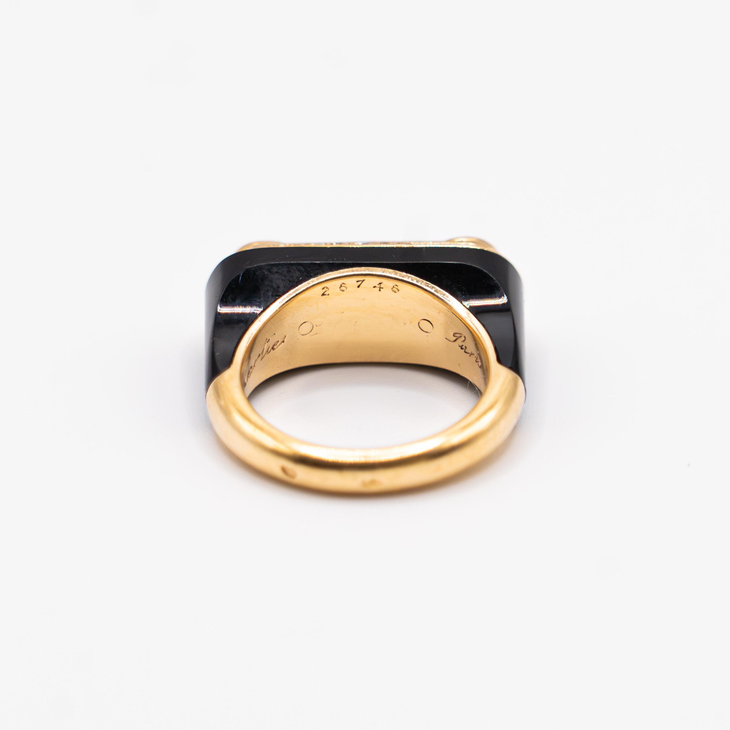 Round Cut Cartier Coral Diamonds Onyx Ring