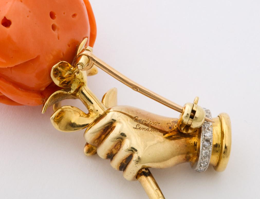 Cartier Coral Flower in Hand Pin In Excellent Condition In Bal Harbour, FL