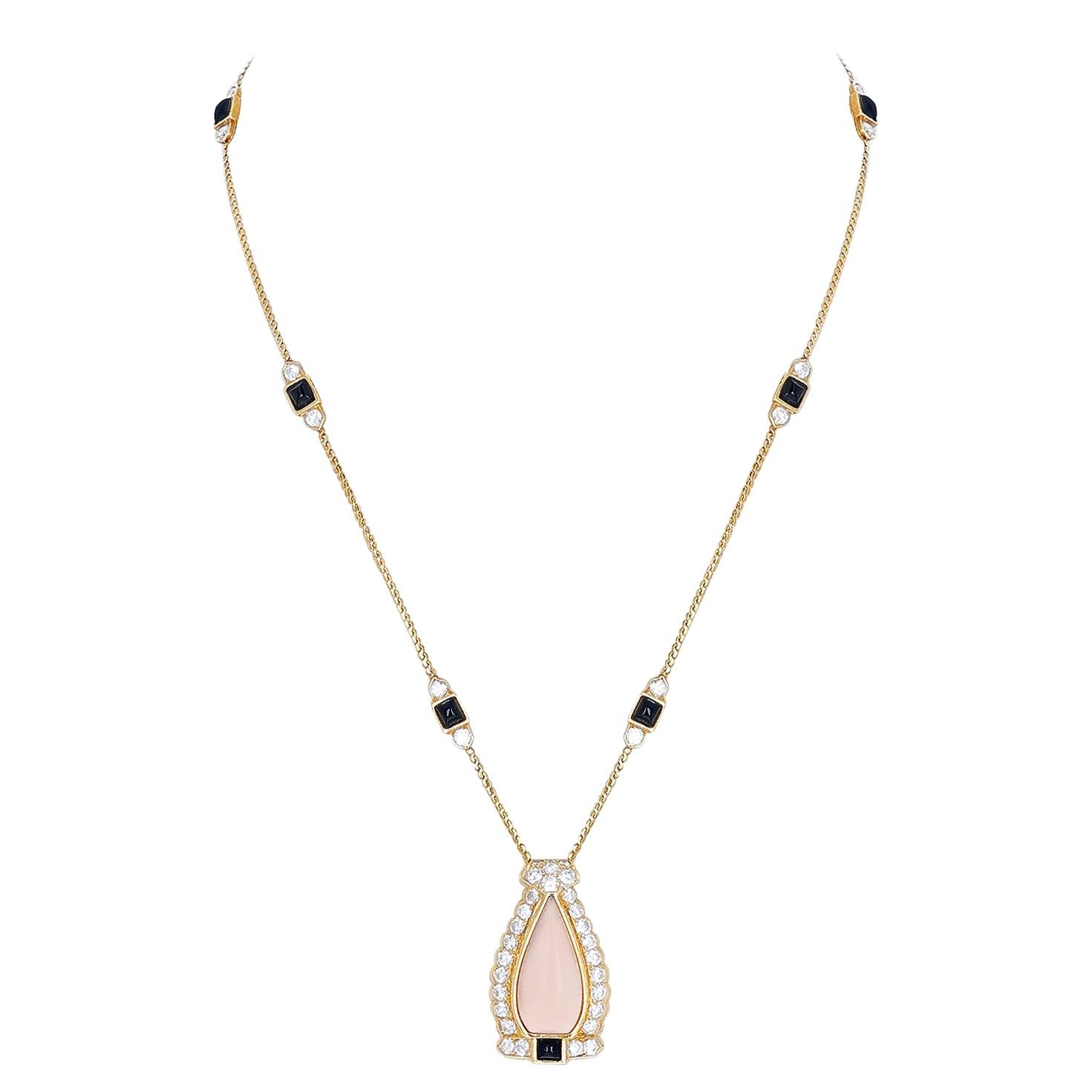 Cartier Coral, Onyx, and Diamond Necklace, 18k Yellow Gold